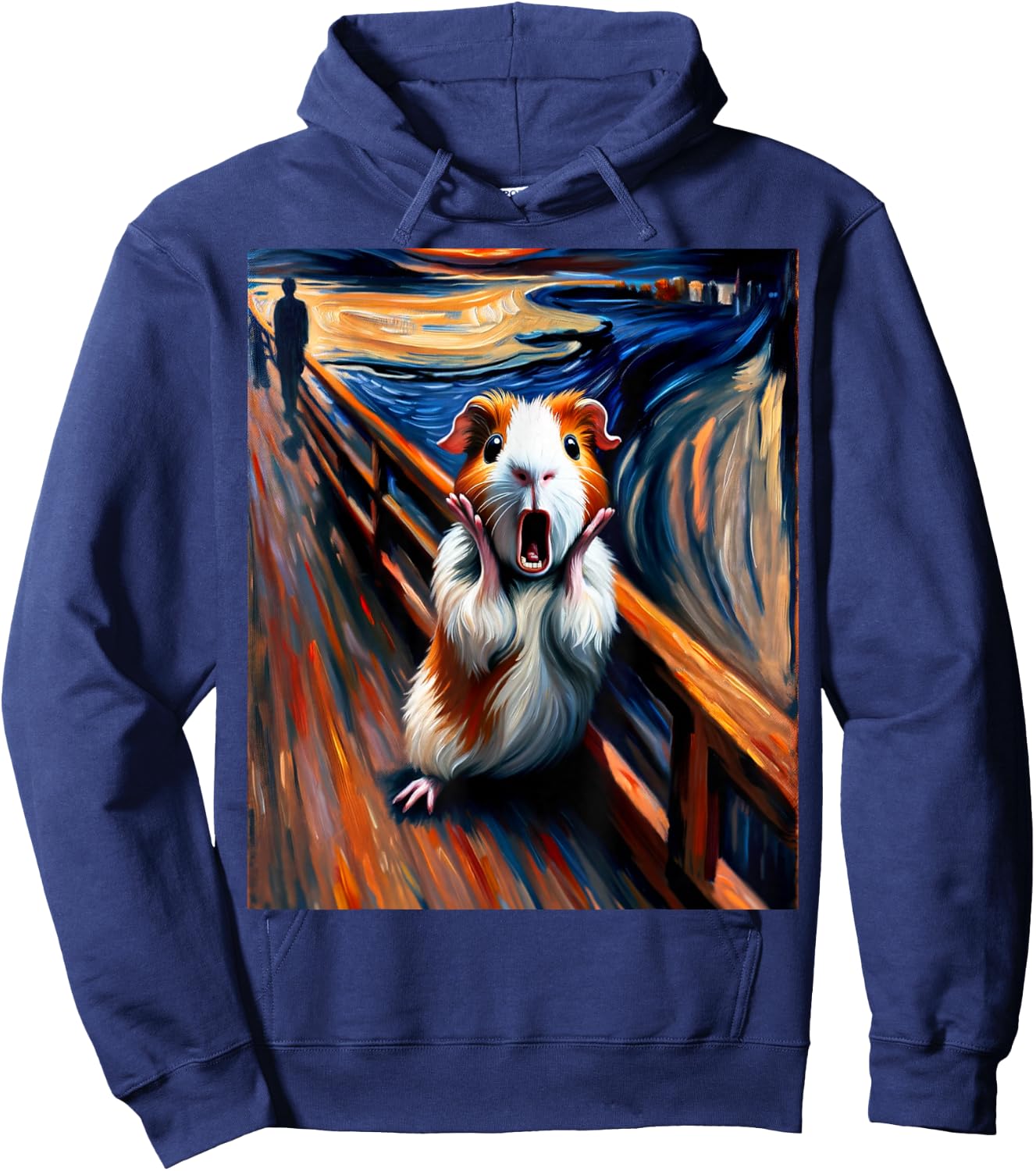 Expressionist Scream Parody Funny Painting Art Guinea Pig Hoodie - Hoodie | Navy