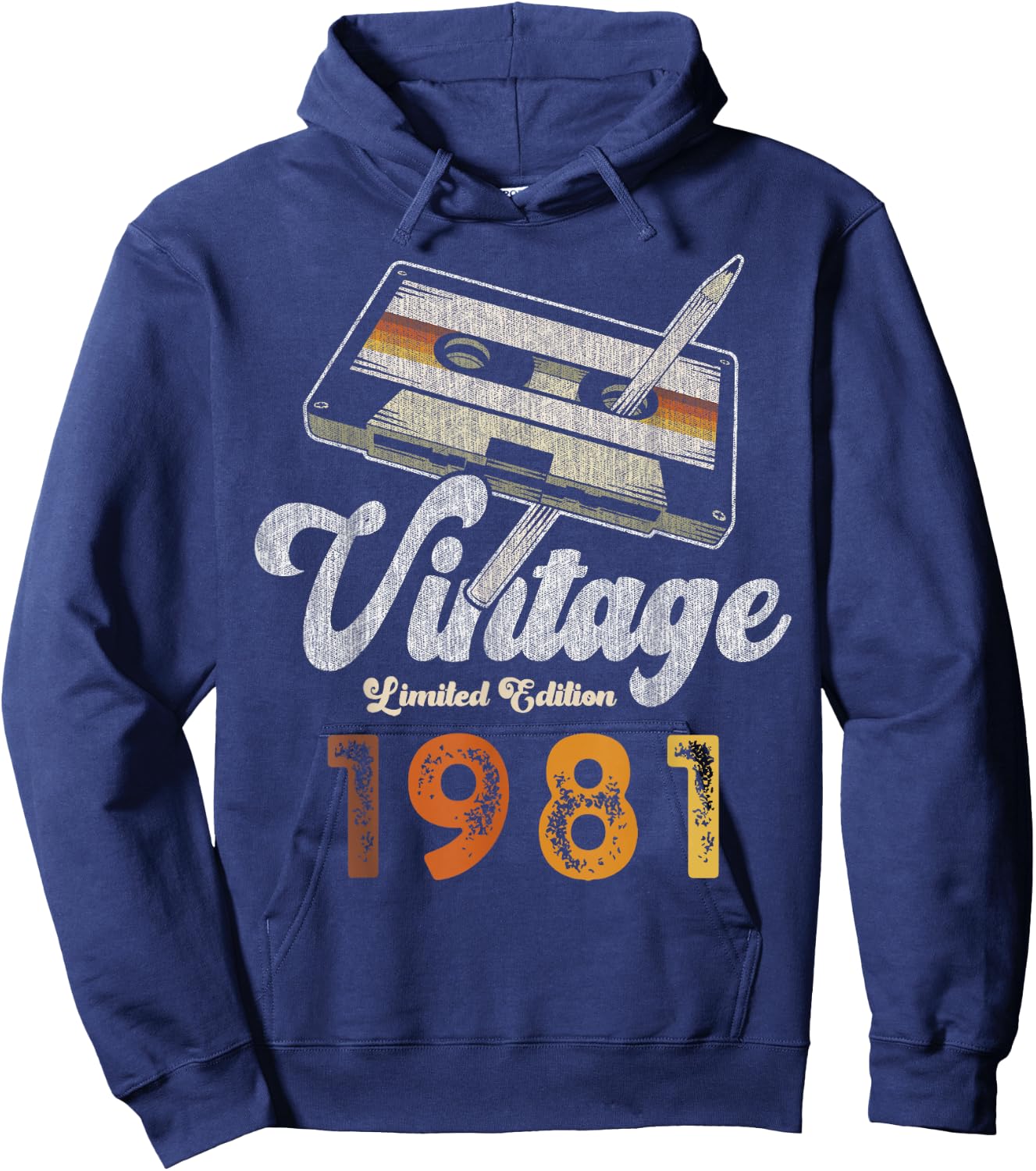 Vintage 1981 Cassette Pencil 45th Birthday Hoodie - Hoodie | Navy
