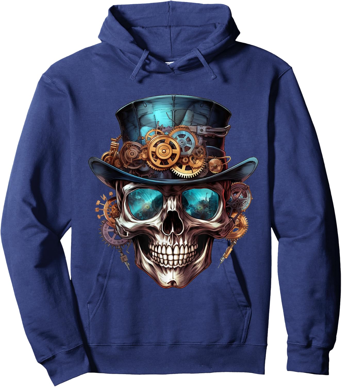 Steampunk Totenkopf Hut Zylinder Mechanik Zahnrad Cyborg Hoodie - Hoodie | Navy