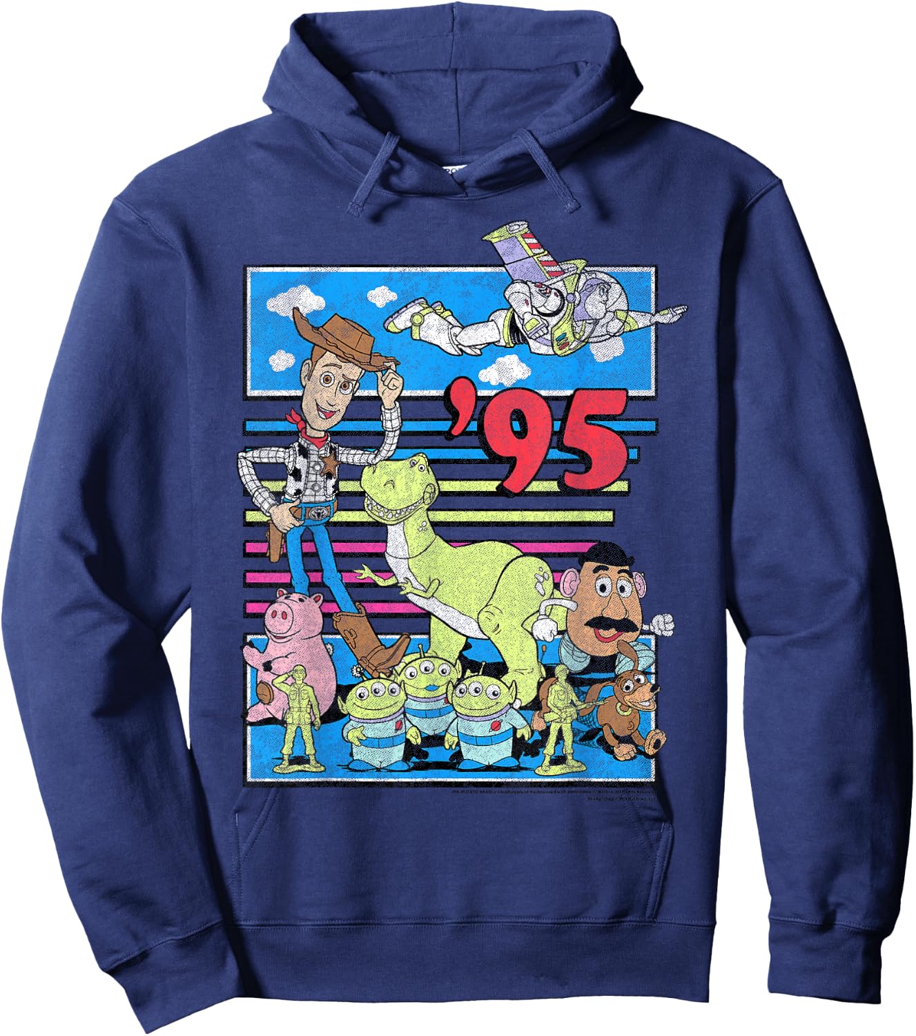Disney Pixar Toy Story '95 Retro Distressed Colorful Group Hoodie - Hoodie | Navy