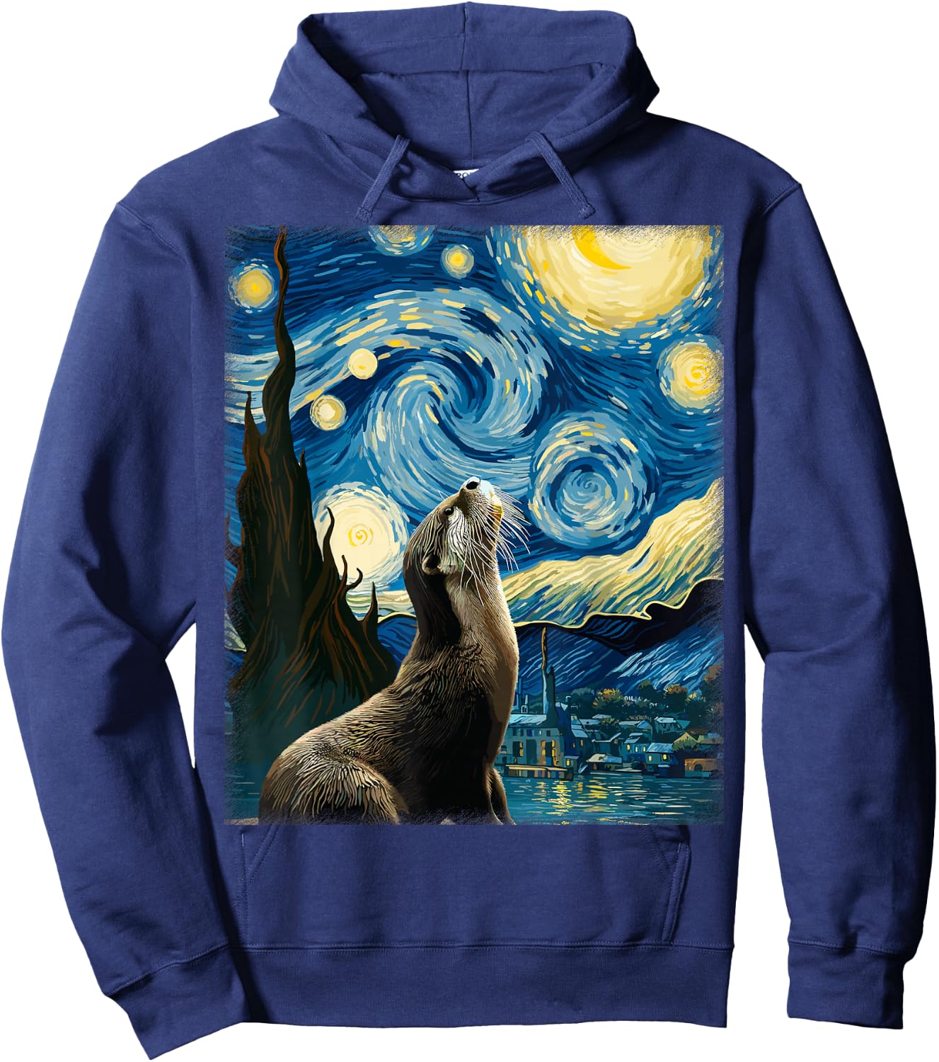 Starry Night Art Van Gogh Animal Surreal Parody Artsy Otter Hoodie - Hoodie | Navy