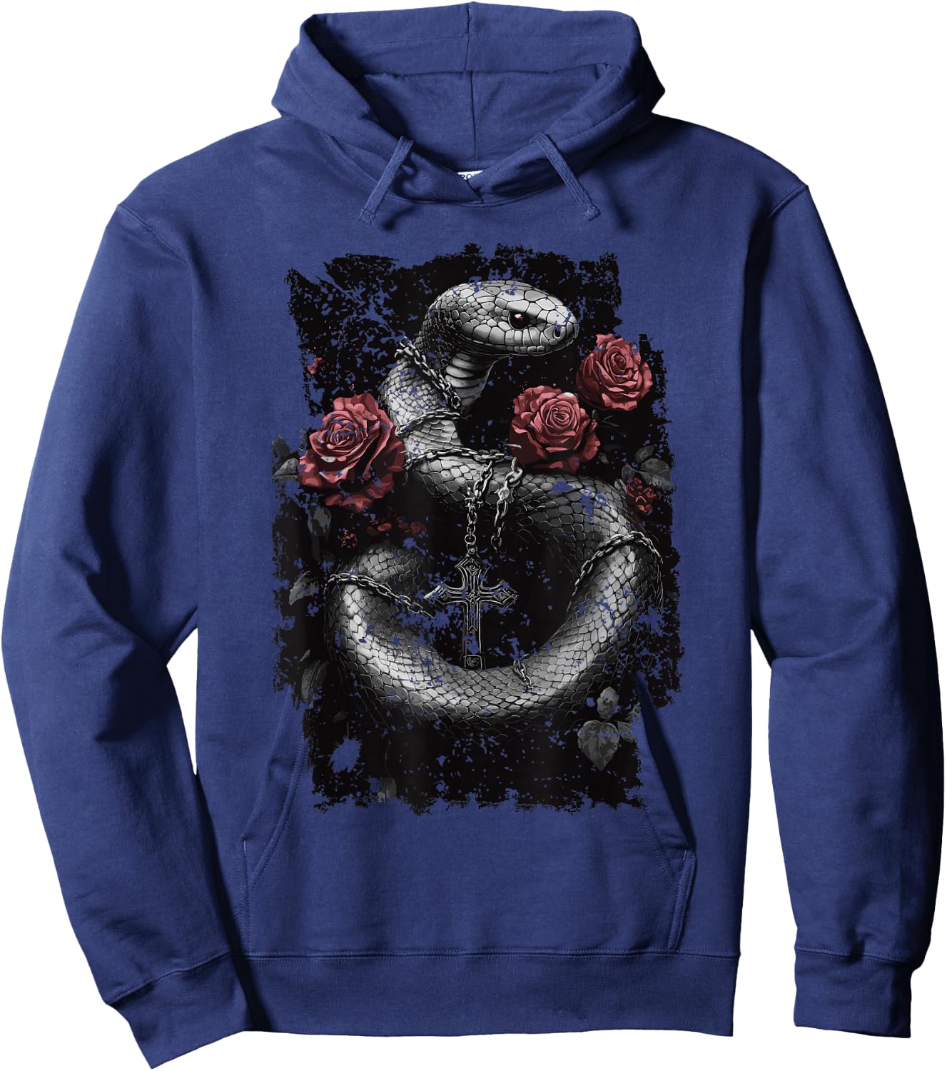 Snake with Roses and Cross - Gothic Snake Hoodie - Hoodie | Navy