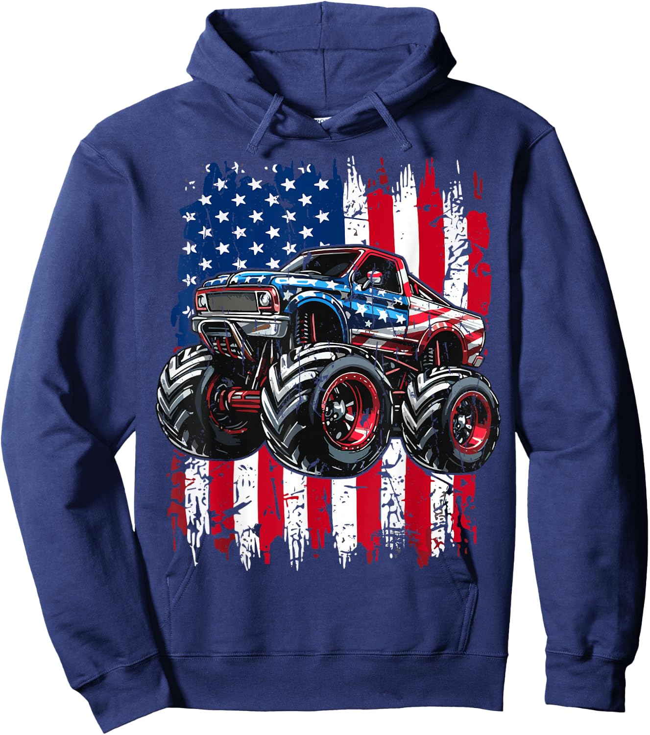 Monster Truck USA Flag American Hoodie - Hoodie | Navy