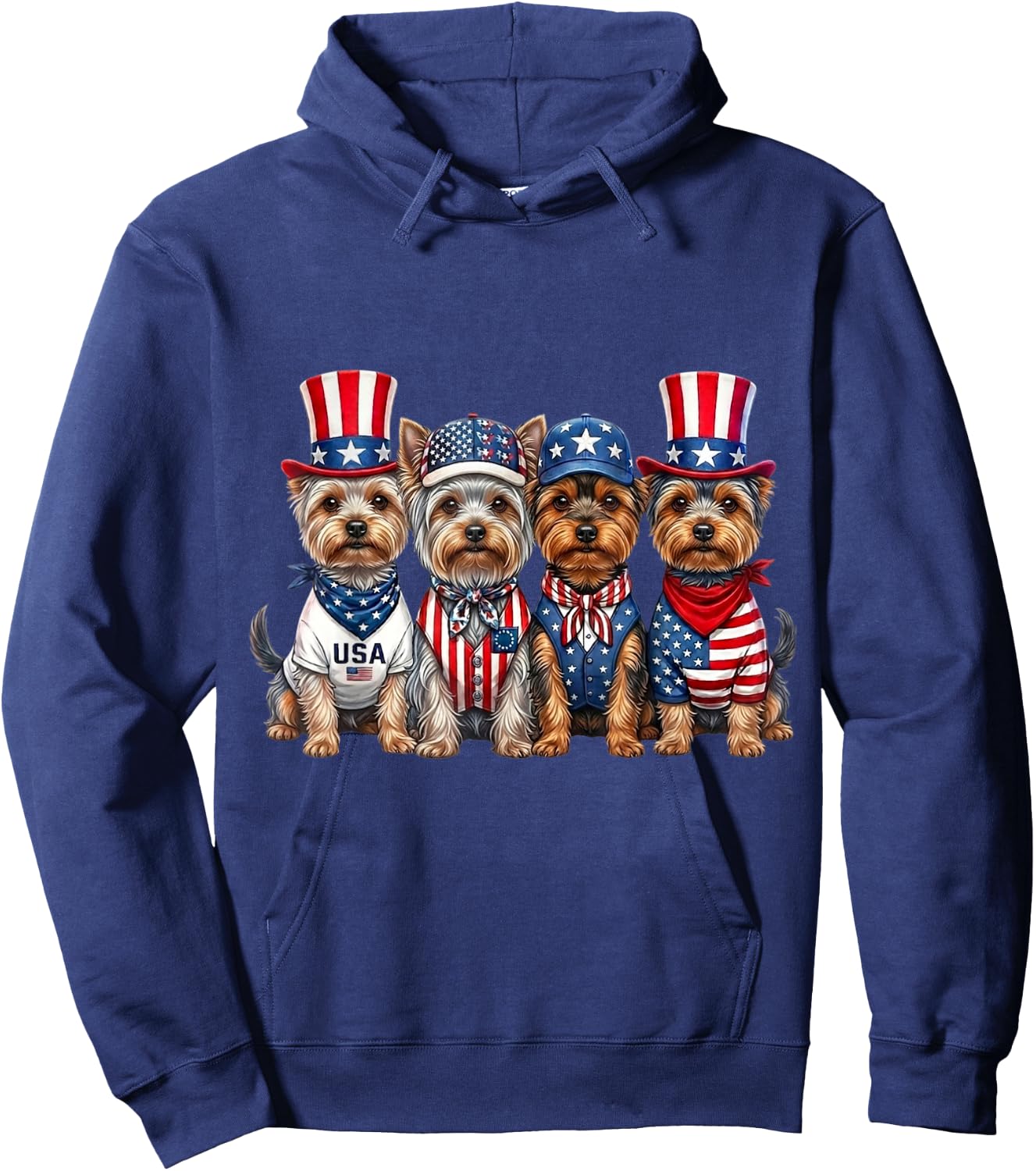 Yorkshire Terrier 4th of July Patriotic Funny Men Women Kids Hoodie - Hoodie | Navy