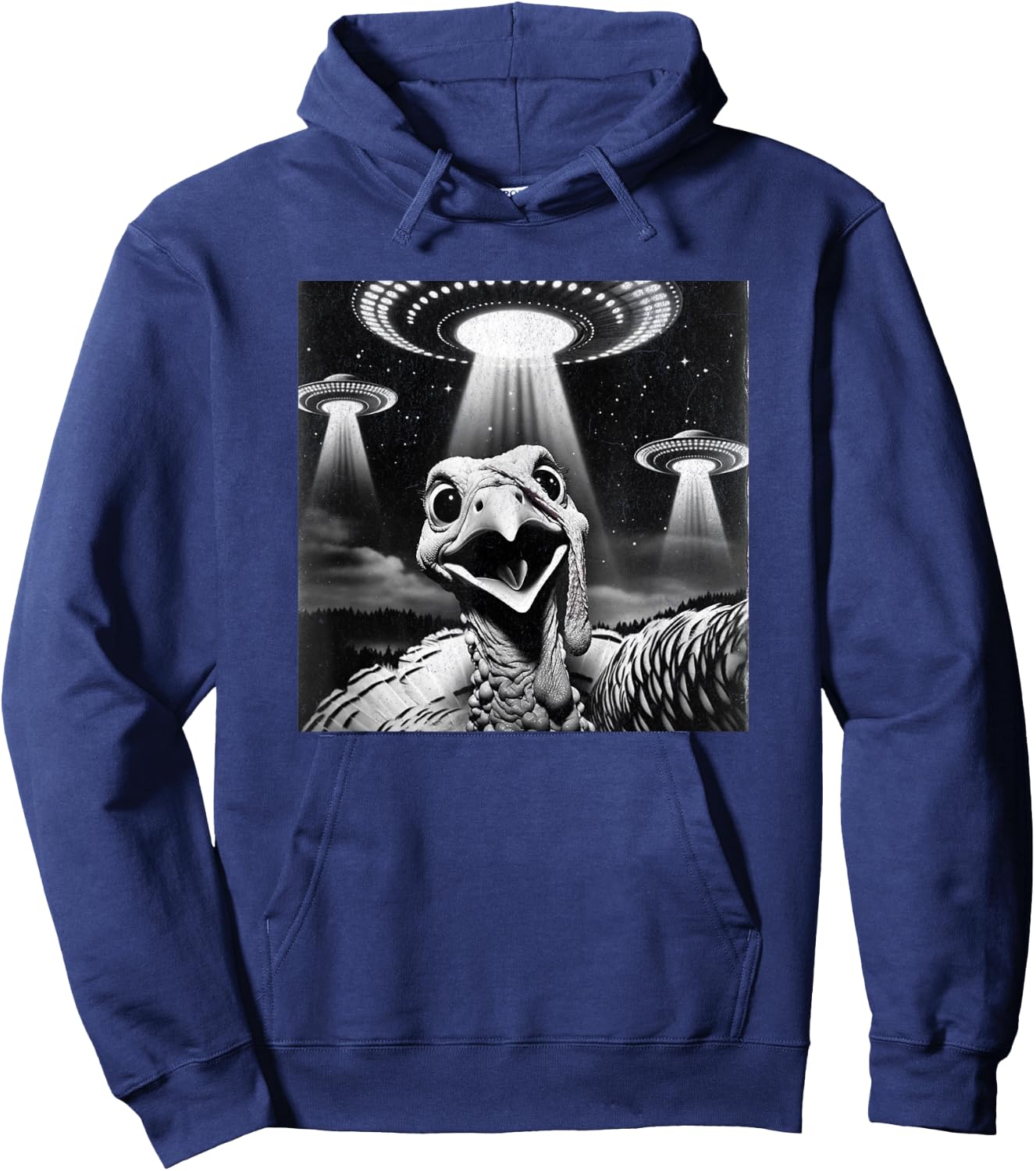 Invasion Funny Thanksgiving Meme Alien Turkey UFO Selfie Hoodie - Hoodie | Navy