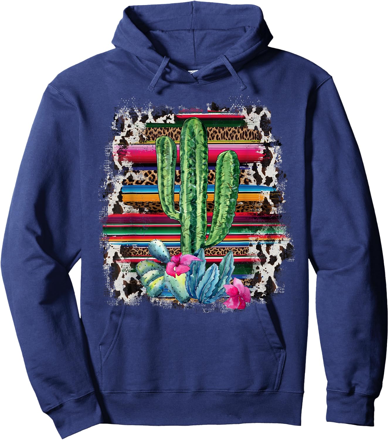 Funny Leopard Cactus Serape Cactus print Turquoise Western Hoodie - Hoodie | Navy