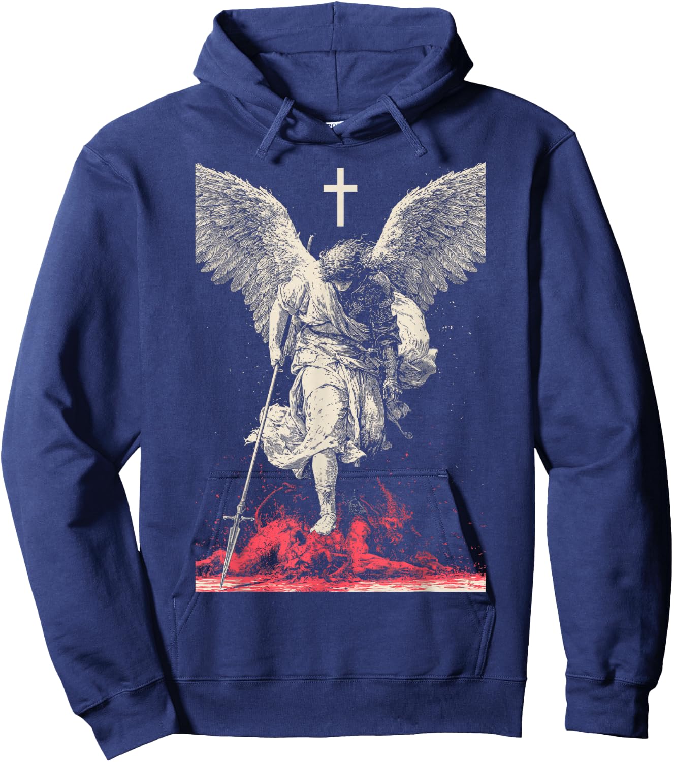 Saint Michael Archangel Urban Streetwear Heavy Metal Y2K Hoodie - Hoodie | Navy