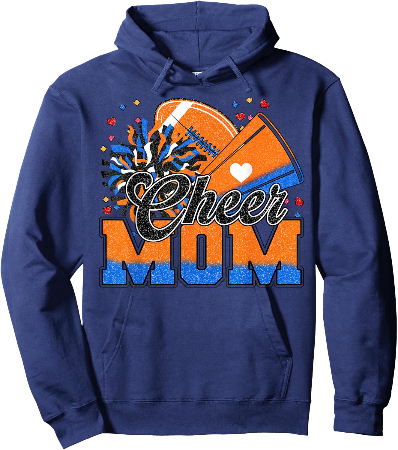 Orange And Blue Football Cheer Mom Men Cheerleader Hoodie - Hoodie | Navy