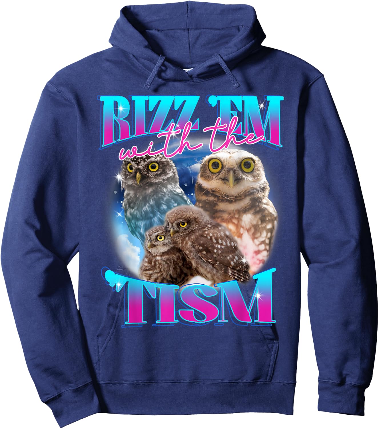 Rizz 'em With The 'tism Autism Awareness Puzzle Funny Owl Hoodie - Hoodie | Navy