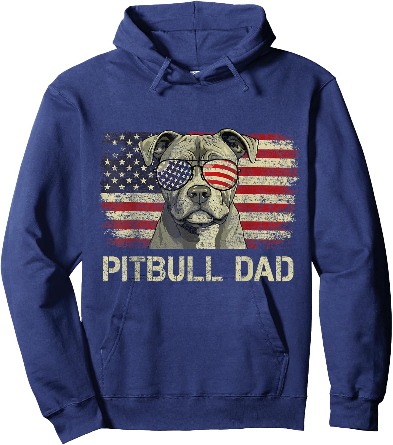 Pitbull Dad Dog Lovers American Flag 4th Of July Men Hoodie - Hoodie | Navy
