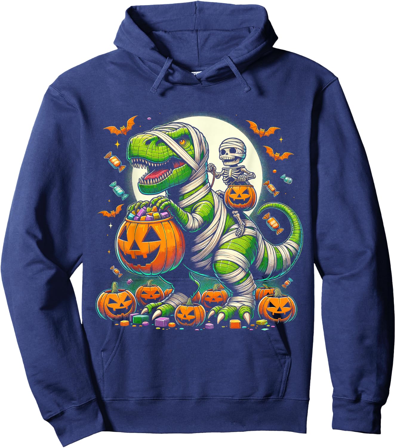 Halloween Funny T Rex Dinosaur Mummy Boys Trick Treat Hoodie - Hoodie | Navy