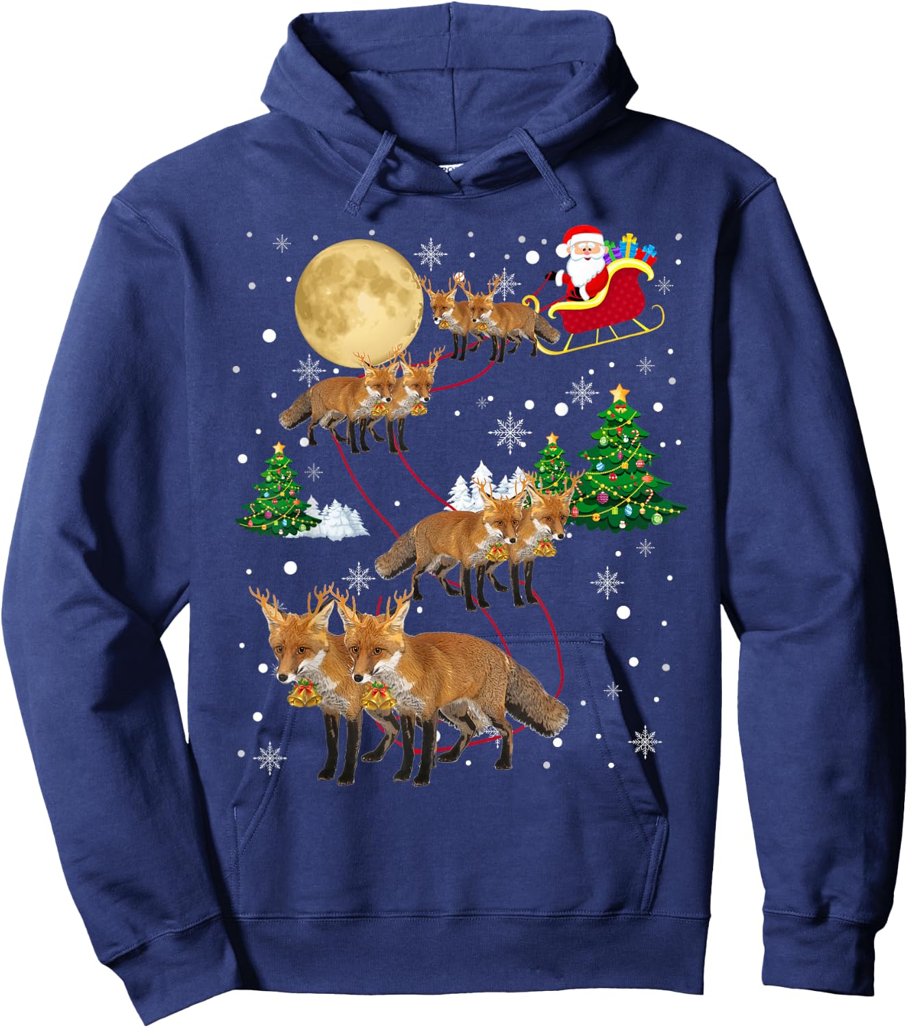 Fox Tree Christmas Sweater Xmas Pet Animal Lover Gifts Hoodie - Hoodie | Navy