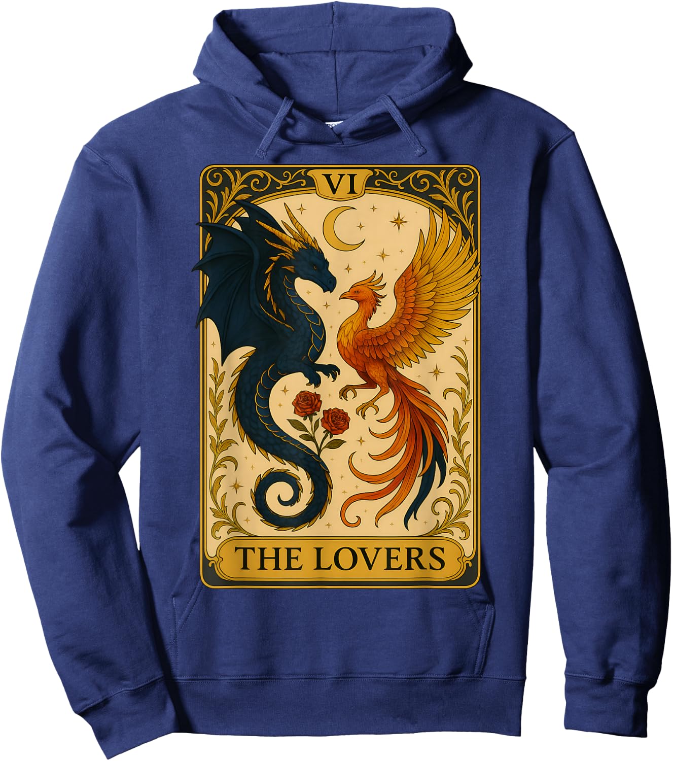 The Lovers Vintage Tarot Card Phoenix Dragon Fantasy Lover Hoodie - Hoodie | Navy