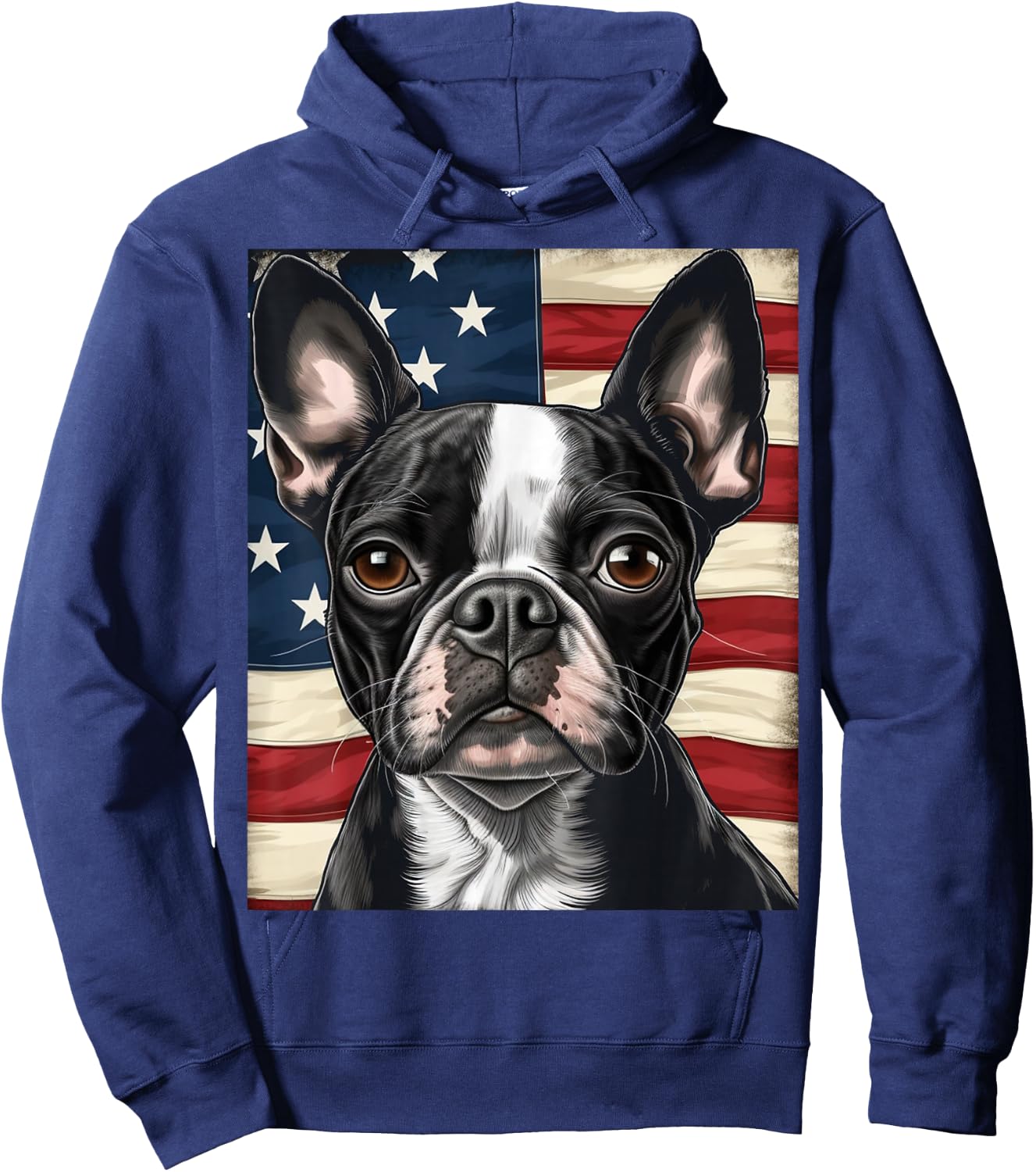 Boston Terrier Dog American Flag 4th of July Patriotic puppy Hoodie - Hoodie | Navy