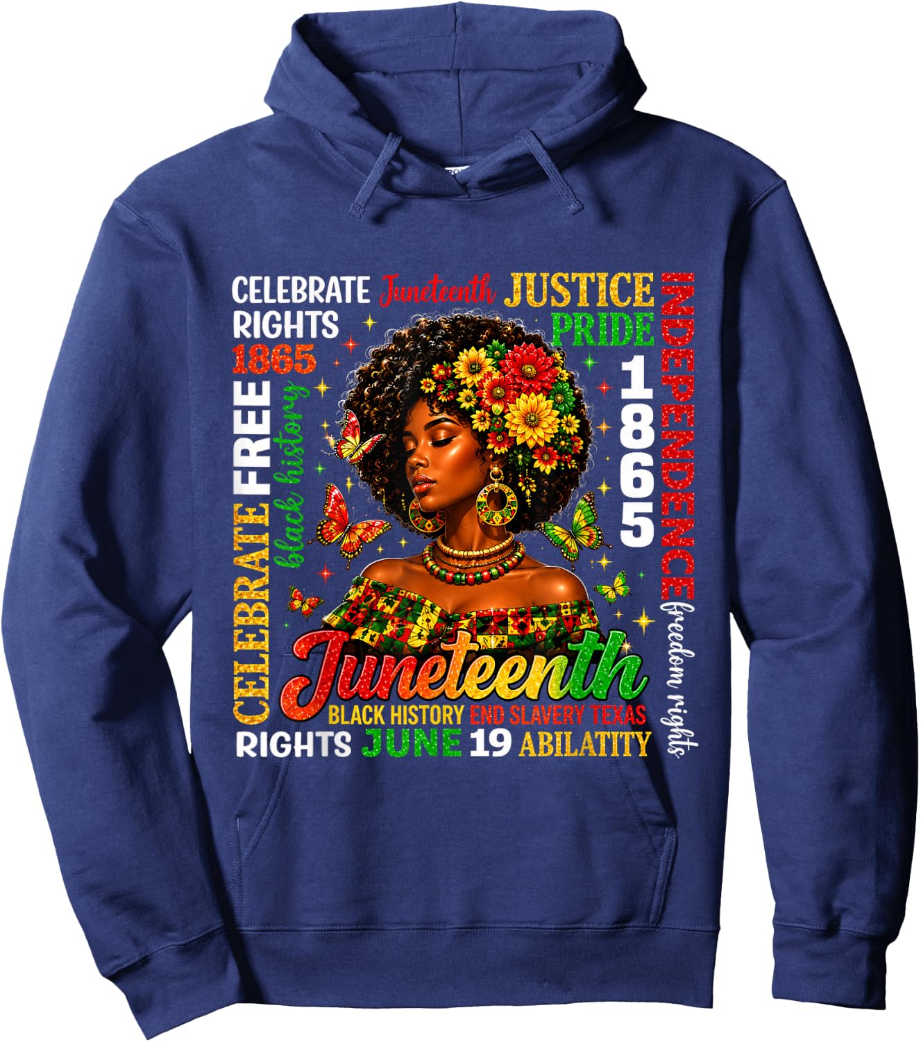 Juneteenth Freedom Black History Afro Woman Hoodie - Hoodie | Navy