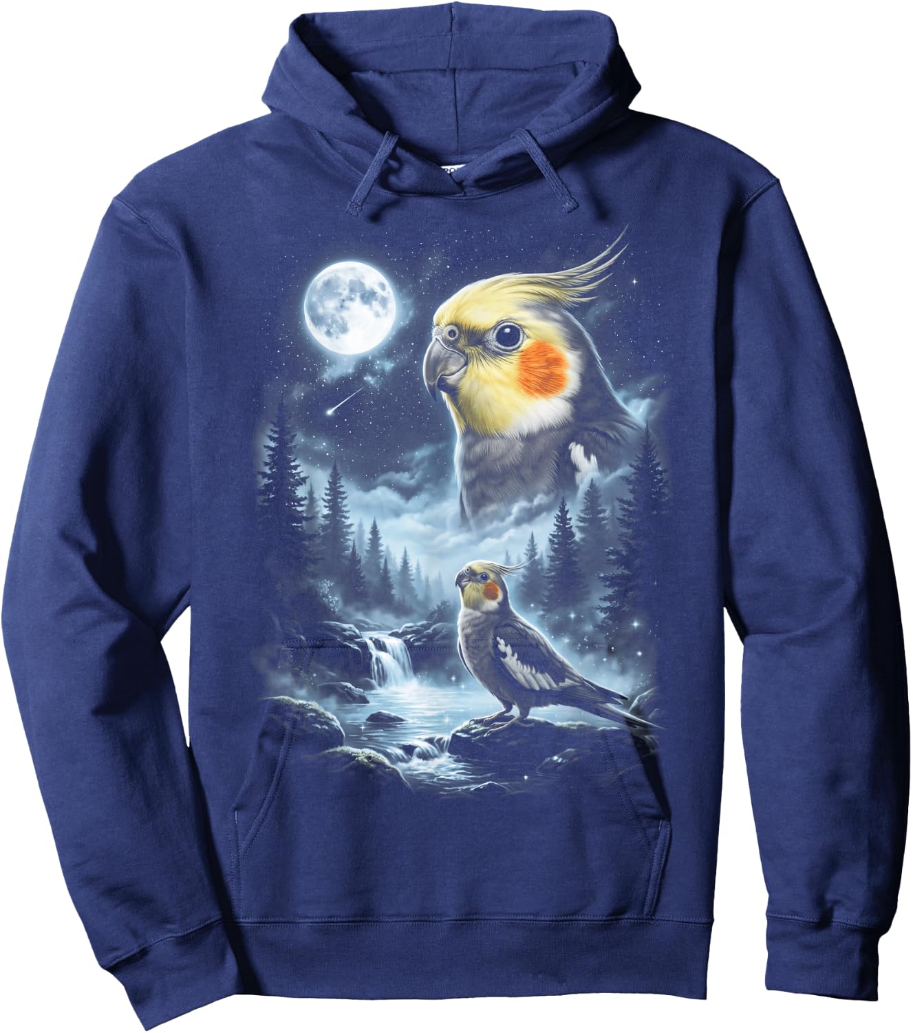 Cockatiel Howling at Moon 90's Retro Parrot Hoodie - Hoodie | Navy