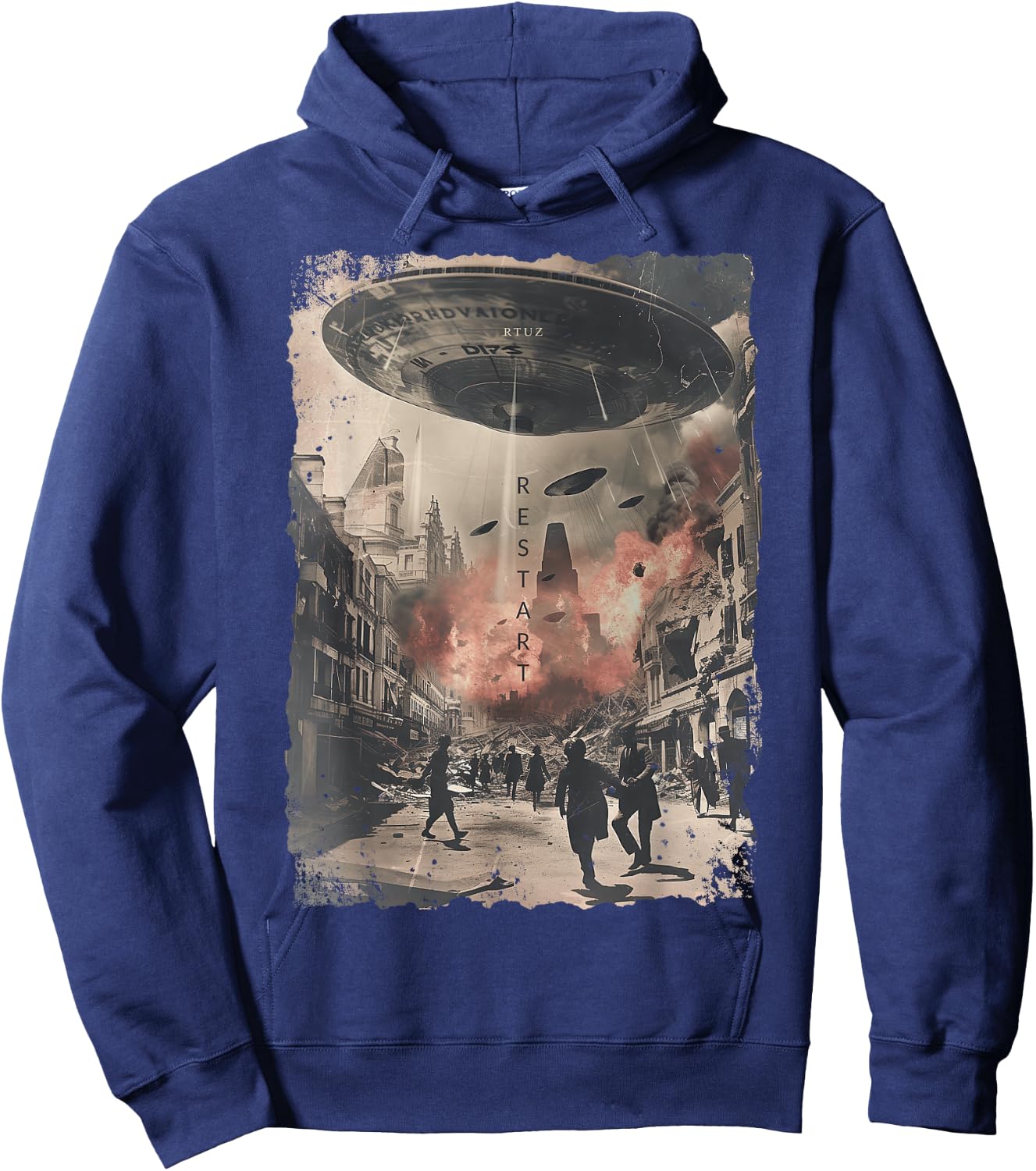 Vintage UFO/UAP Invasion Alien War Armageddon UFO Hoodie - Hoodie | Navy