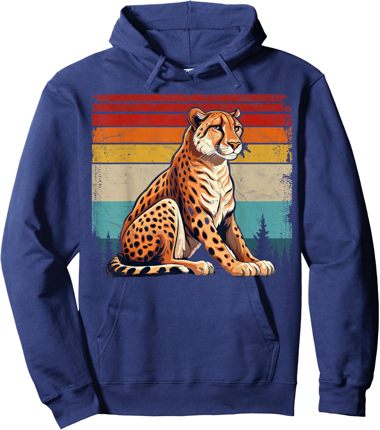 Cheetah Vintage Distressed Retro Style Cool Cheetah Hoodie - Hoodie | Navy