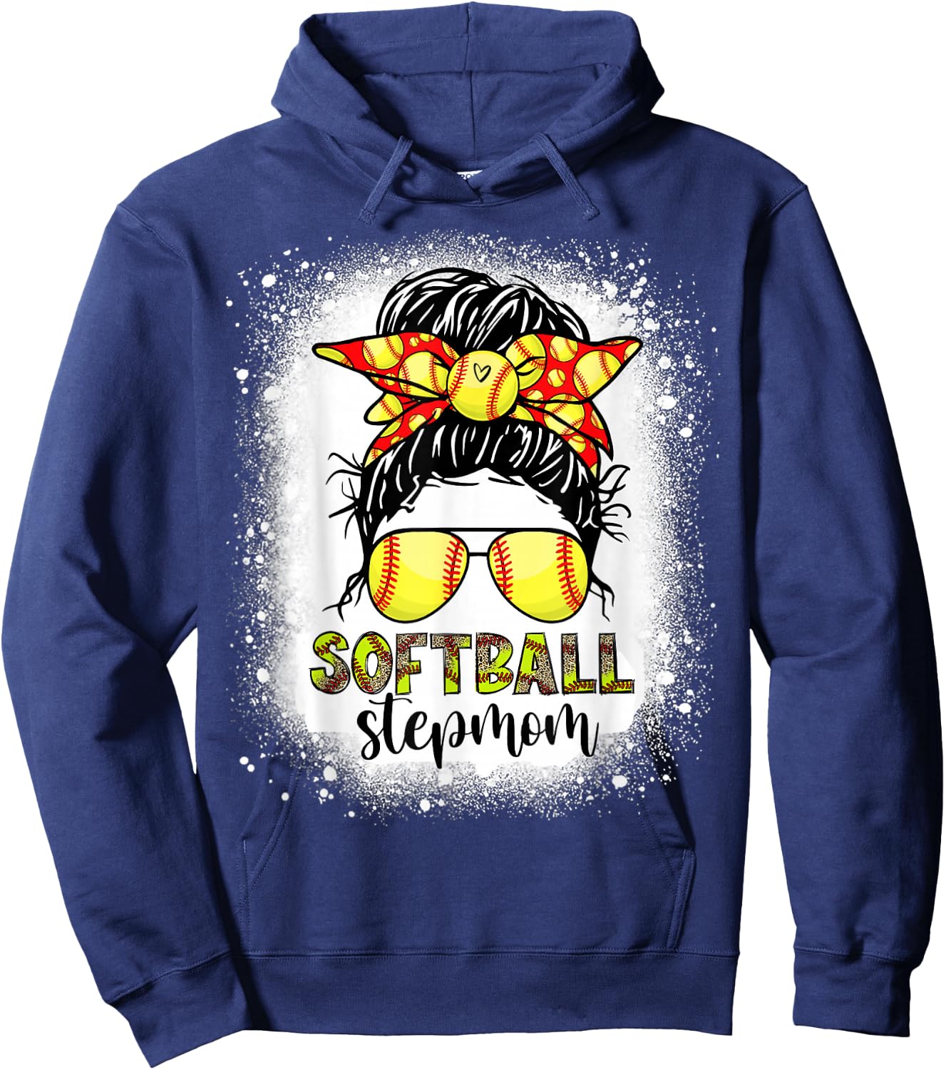 Softball Stepmom Messy Bun Softball Step-Mom Mother's Day Hoodie - Hoodie | Navy