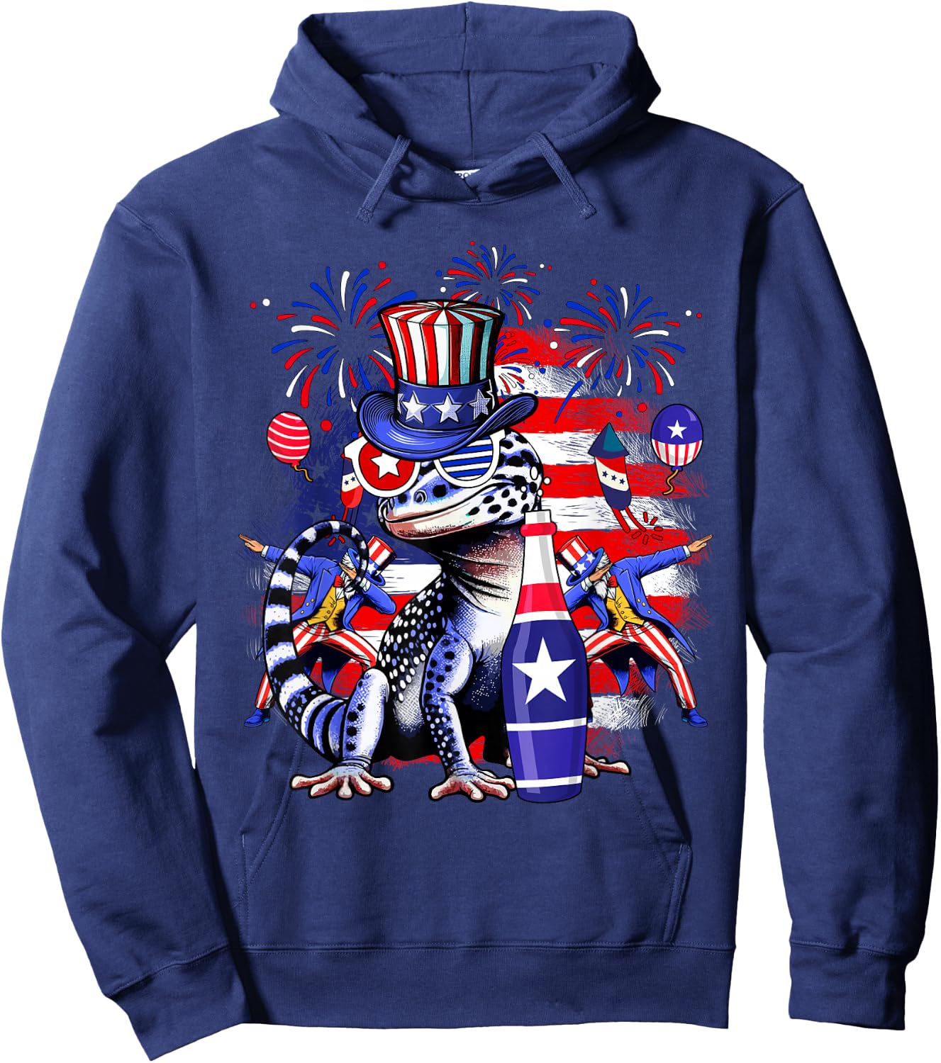 Vintage Gecko Sunglasses 4th Of July Fireworks Patriotic Hoodie - Hoodie | Navy
