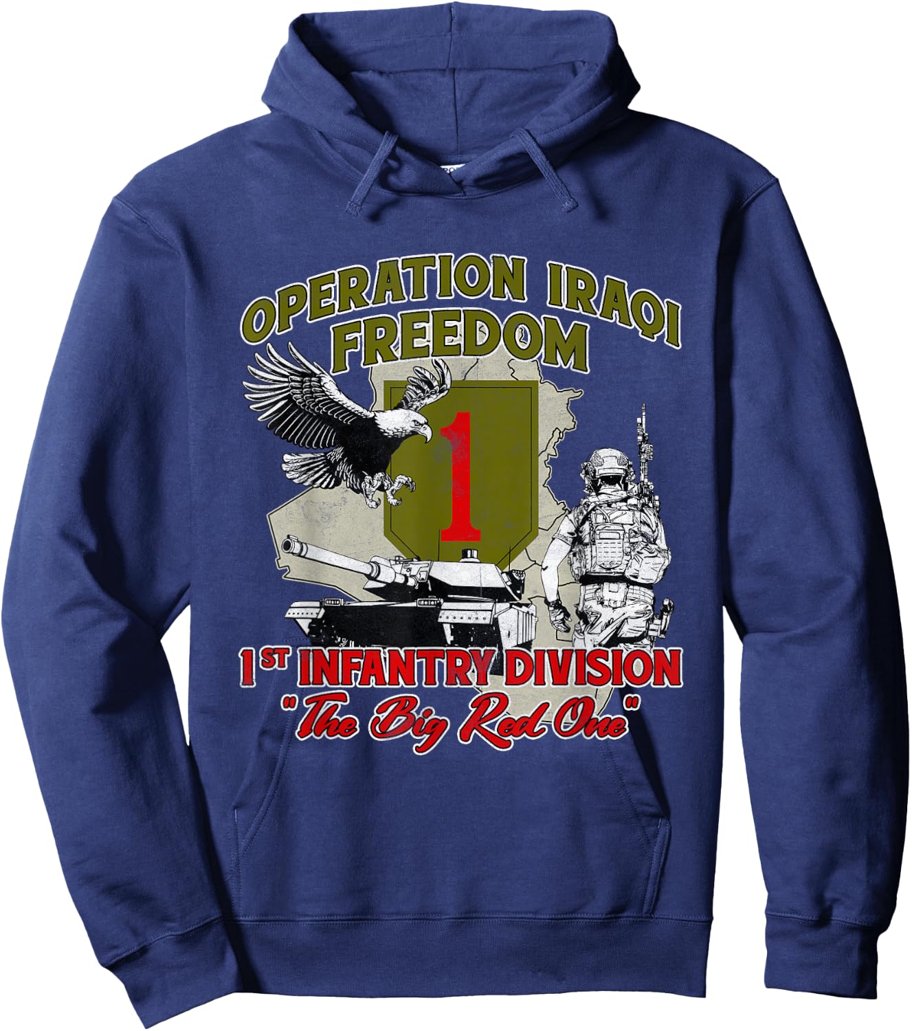 1st Infantry Division - Operation Iraqi Freedom OIF Veteran -Adults Black Small Modern Casual Hoodie - Hoodie | Navy