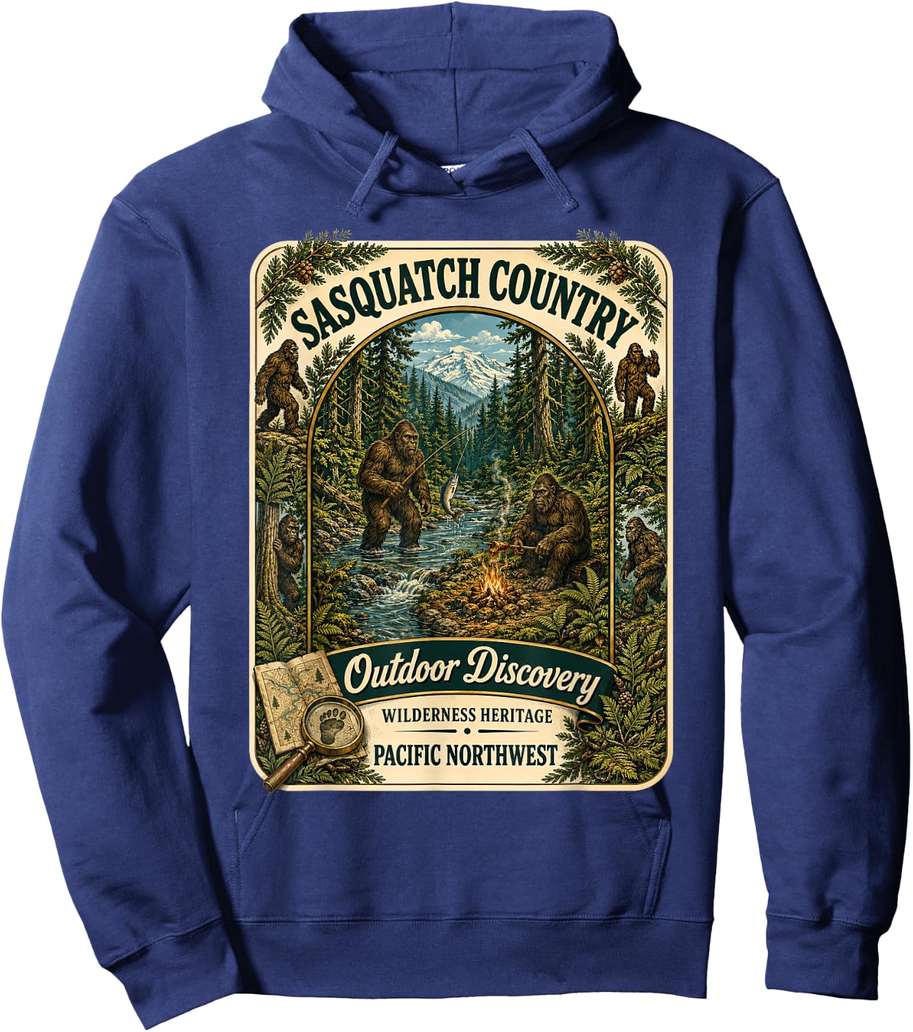 Sasquatch Bigfoot Country Outdoor Camping Pacific Northwest Hoodie - Hoodie | Navy