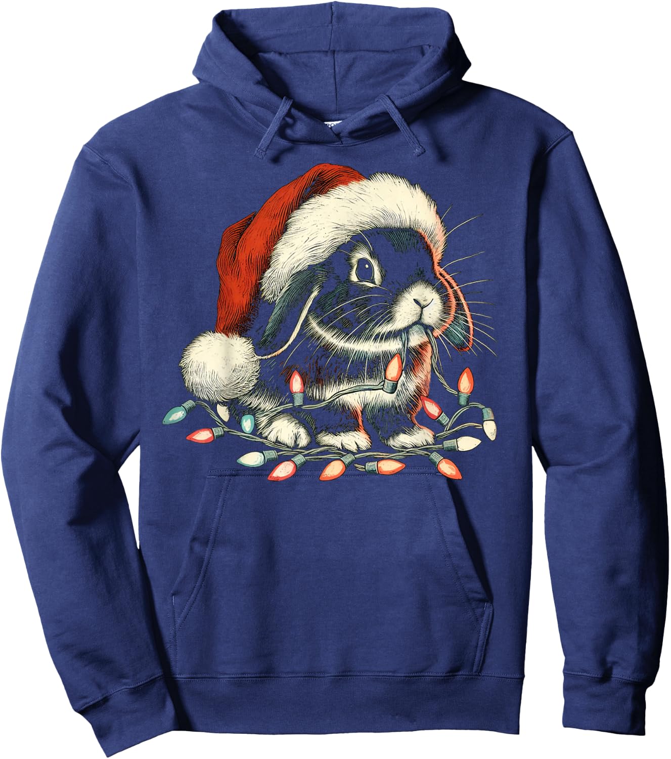 Holland Lop Rabbit Bunny Chew Christmas Light Xmas Holiday Hoodie - Hoodie | Navy