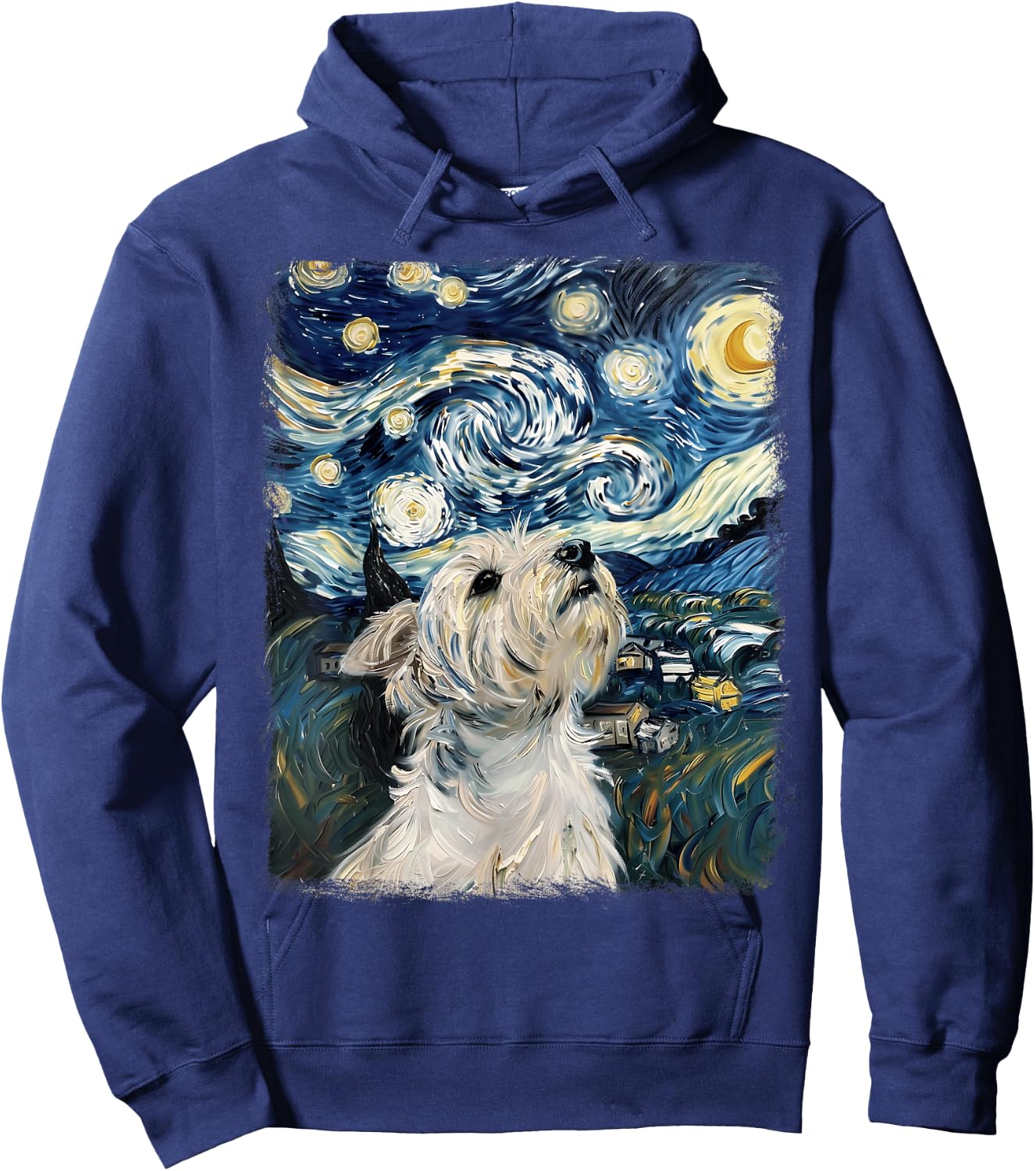 West Highland Terrier Dog Starry Night Painting Hoodie - Hoodie | Navy