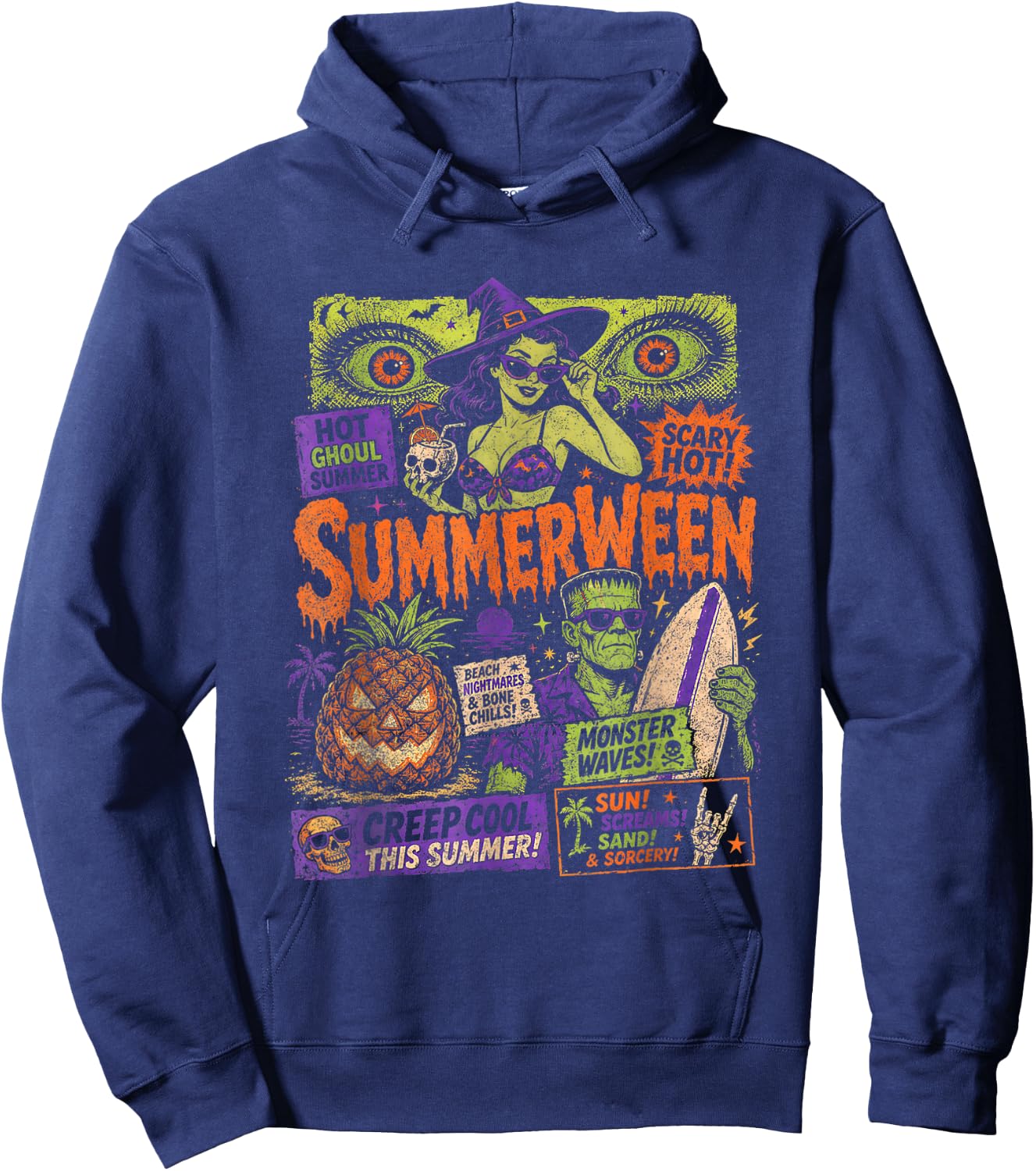 Punk Funny Witch Monster Frankenstein Summerween Beach Trips Hoodie - Hoodie | Navy