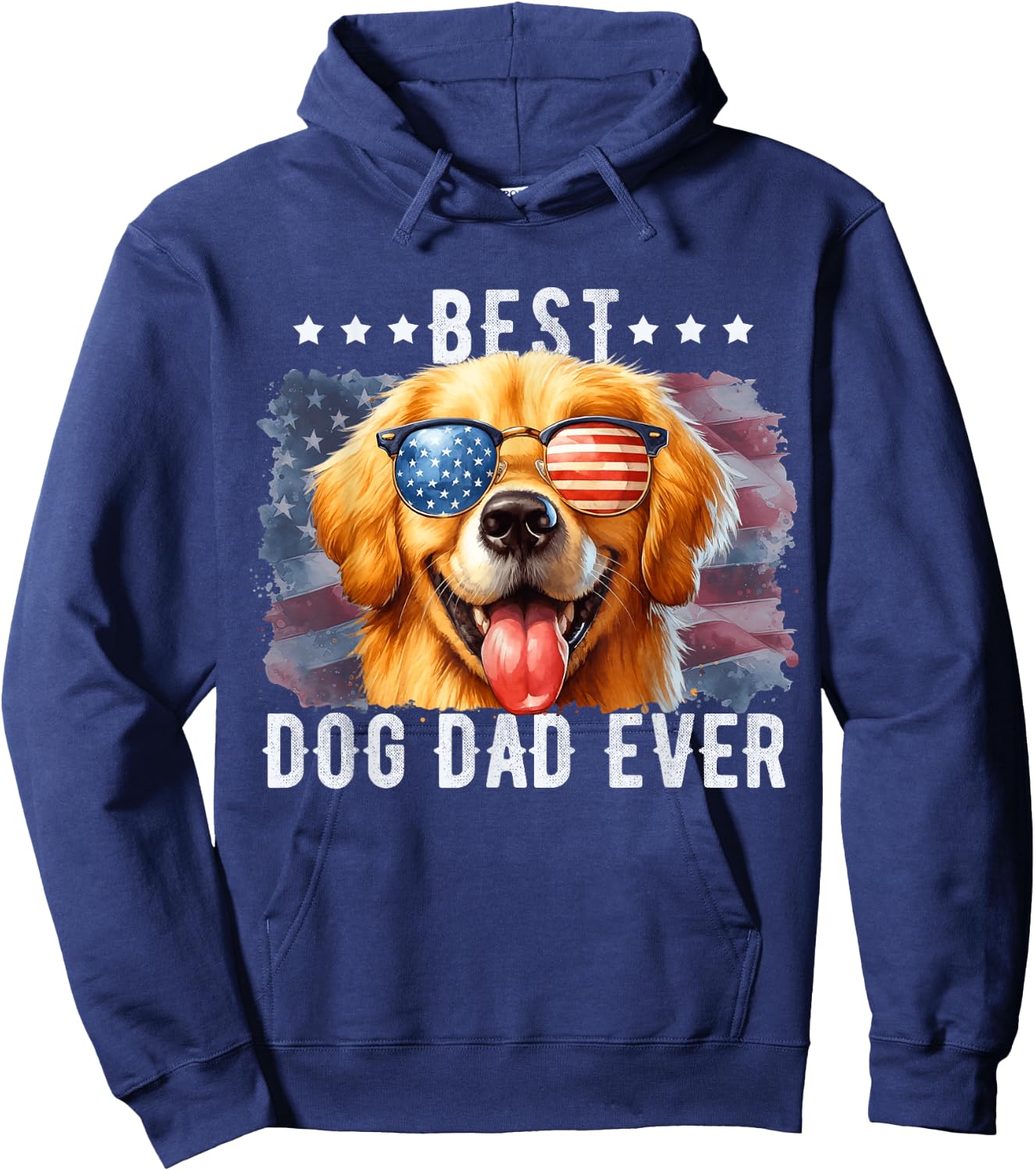 Golden Retriever Best Dog Dad Ever Fathers Day American Flag Women Kids Hoodie - Hoodie | Navy