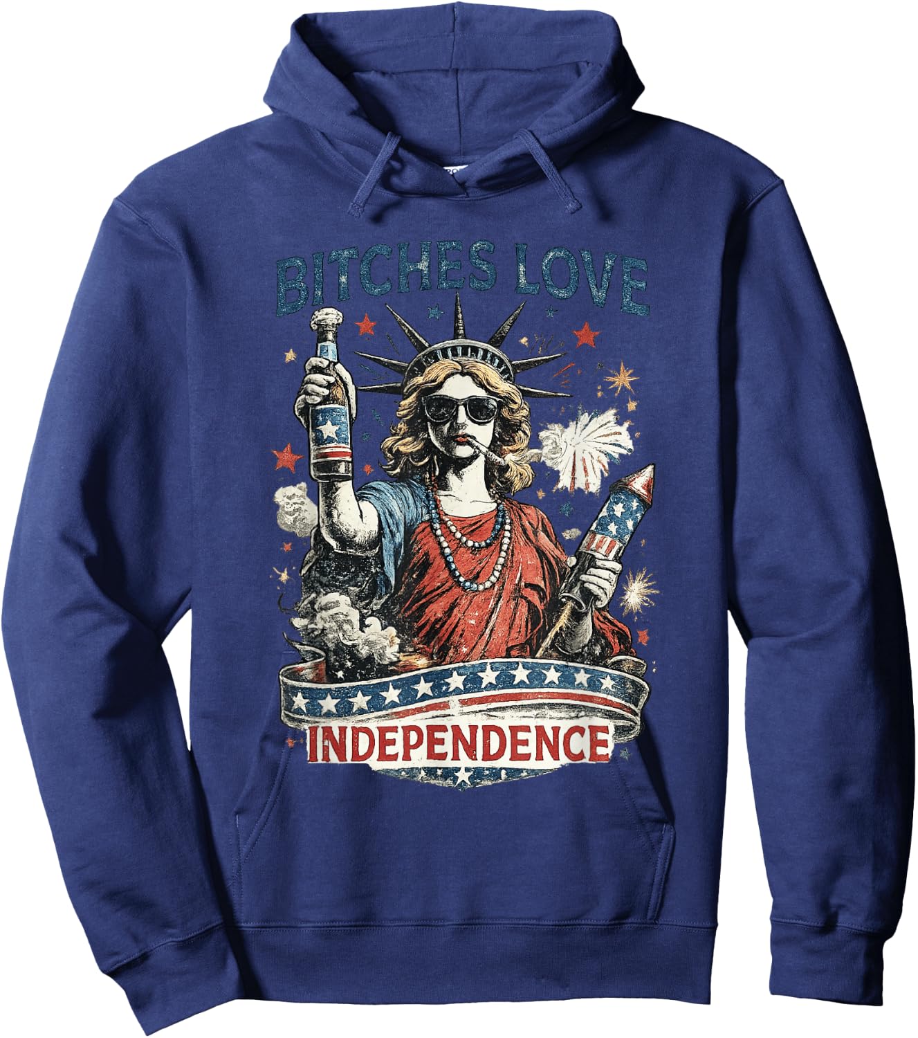 Retro Bitches Love Independence Funny 4th of July Hoodie - Hoodie | Navy