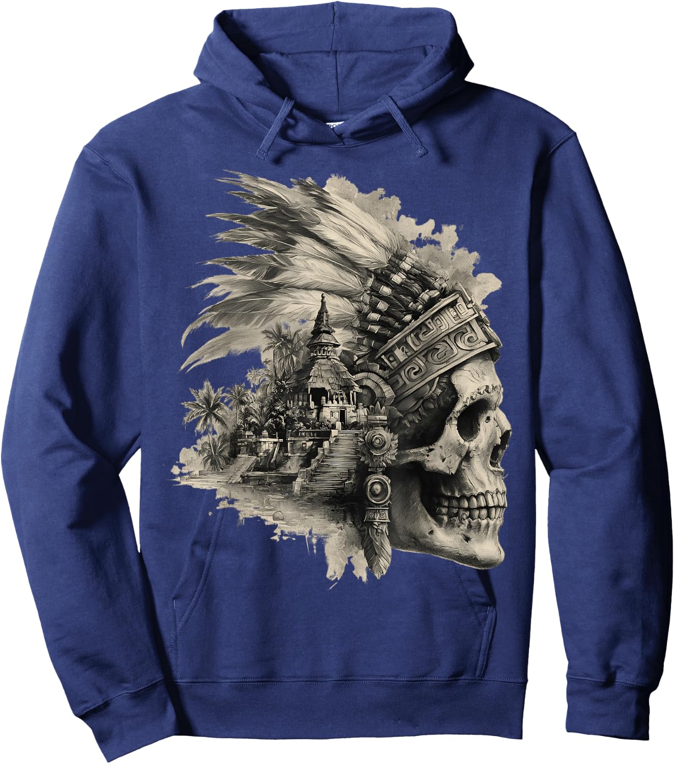 Feather Aztec Skull Maya Mexican Maya Indigenous Aztec Hoodie - Hoodie | Navy
