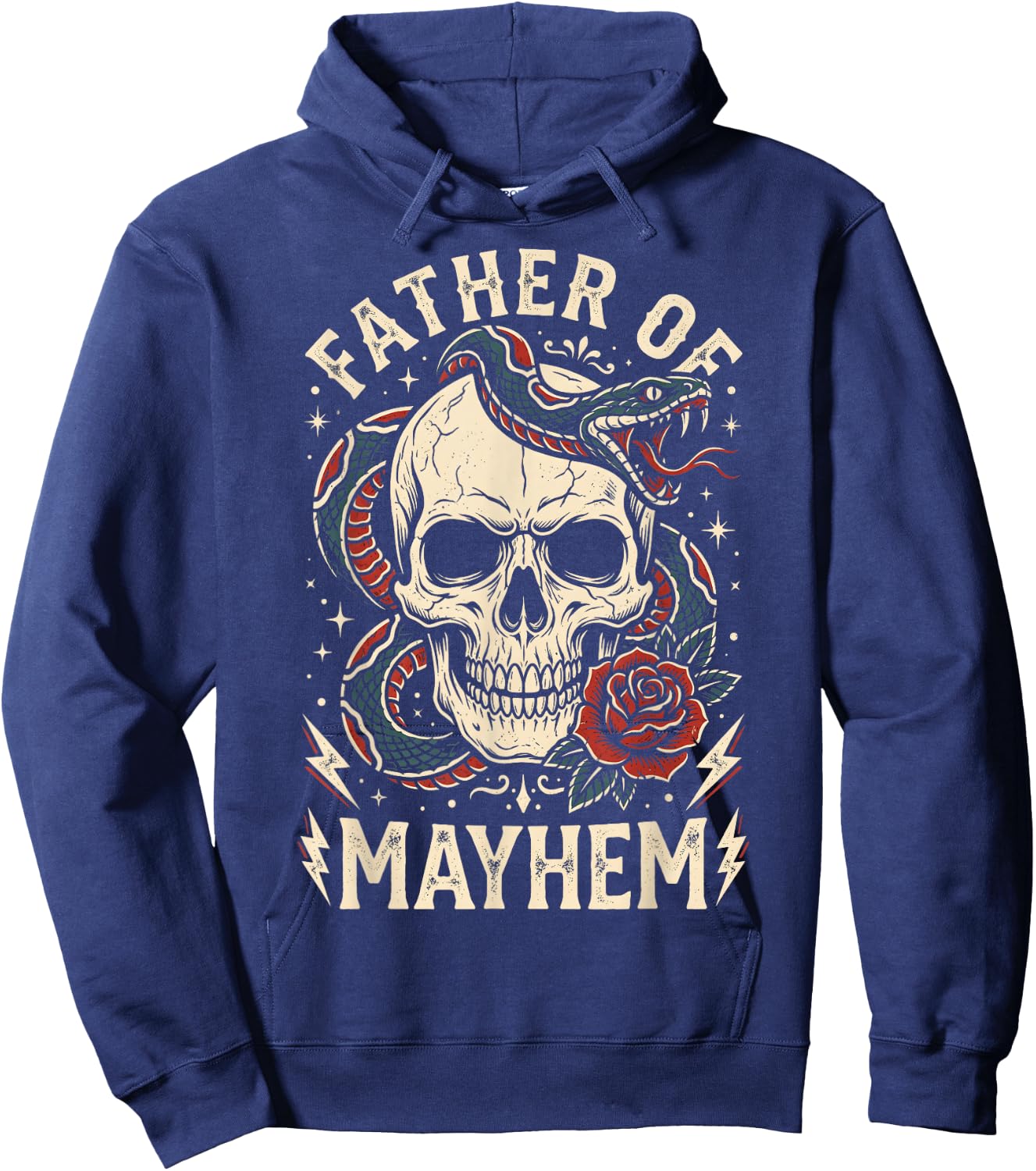 Father of Mayhem Vintage Tattoo Skull Snake & Rose Hoodie - Hoodie | Navy