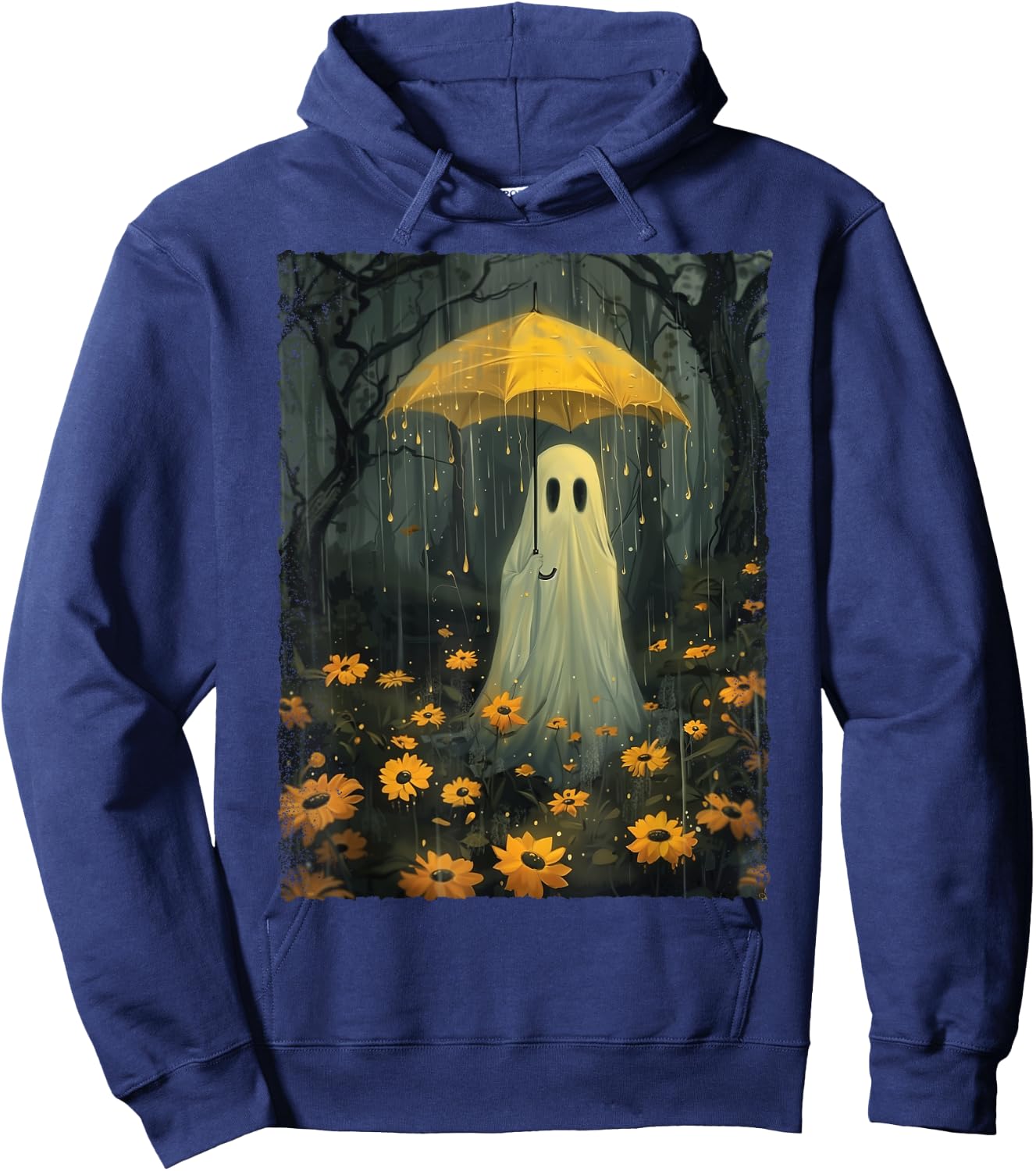 Ghost Holding Umbrella In The Rain Forest Gothic Whimsical Hoodie - Hoodie | Navy