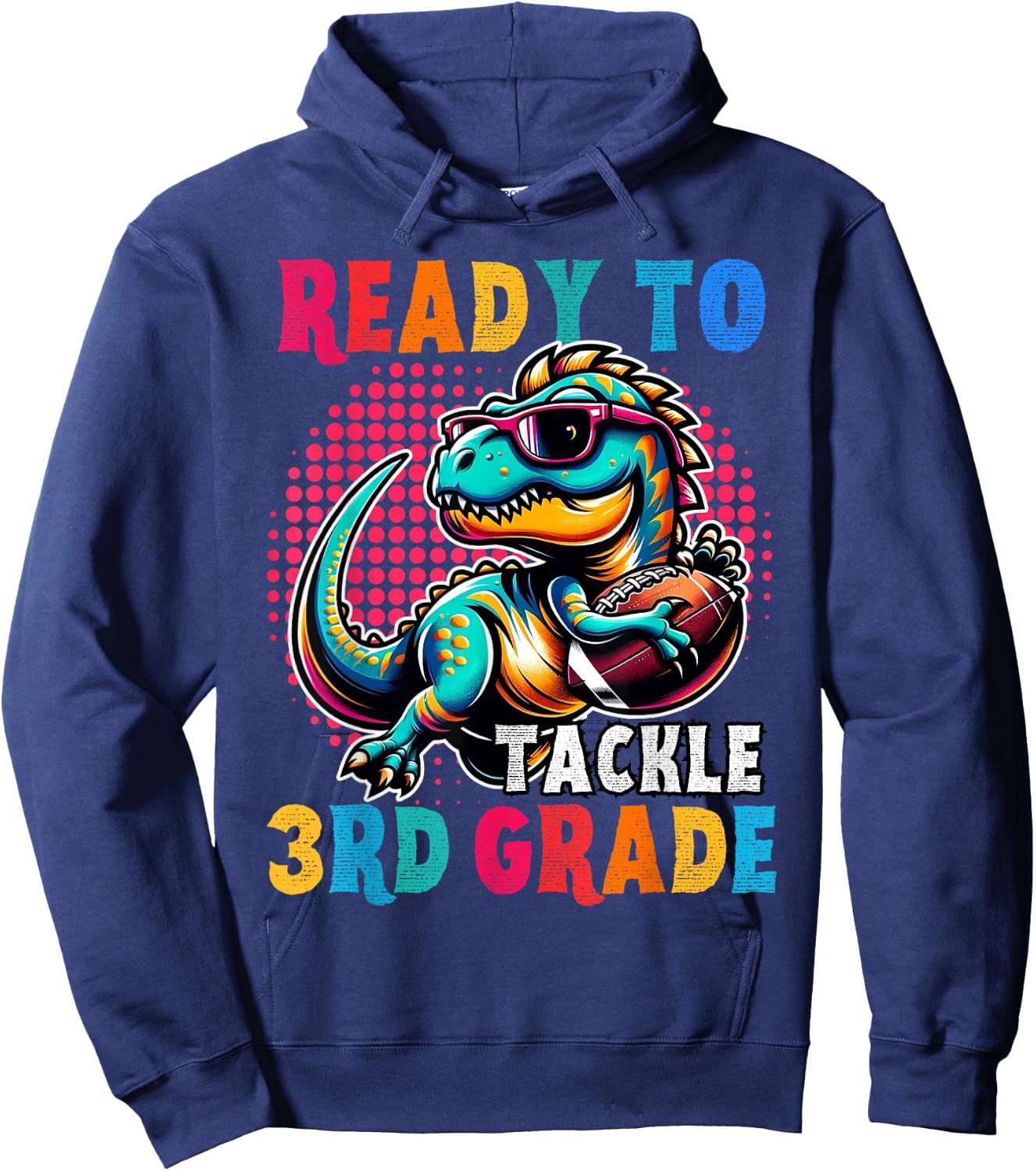 First day back to School 3rd grade Boys Football Dinosaur Hoodie - Hoodie | Navy