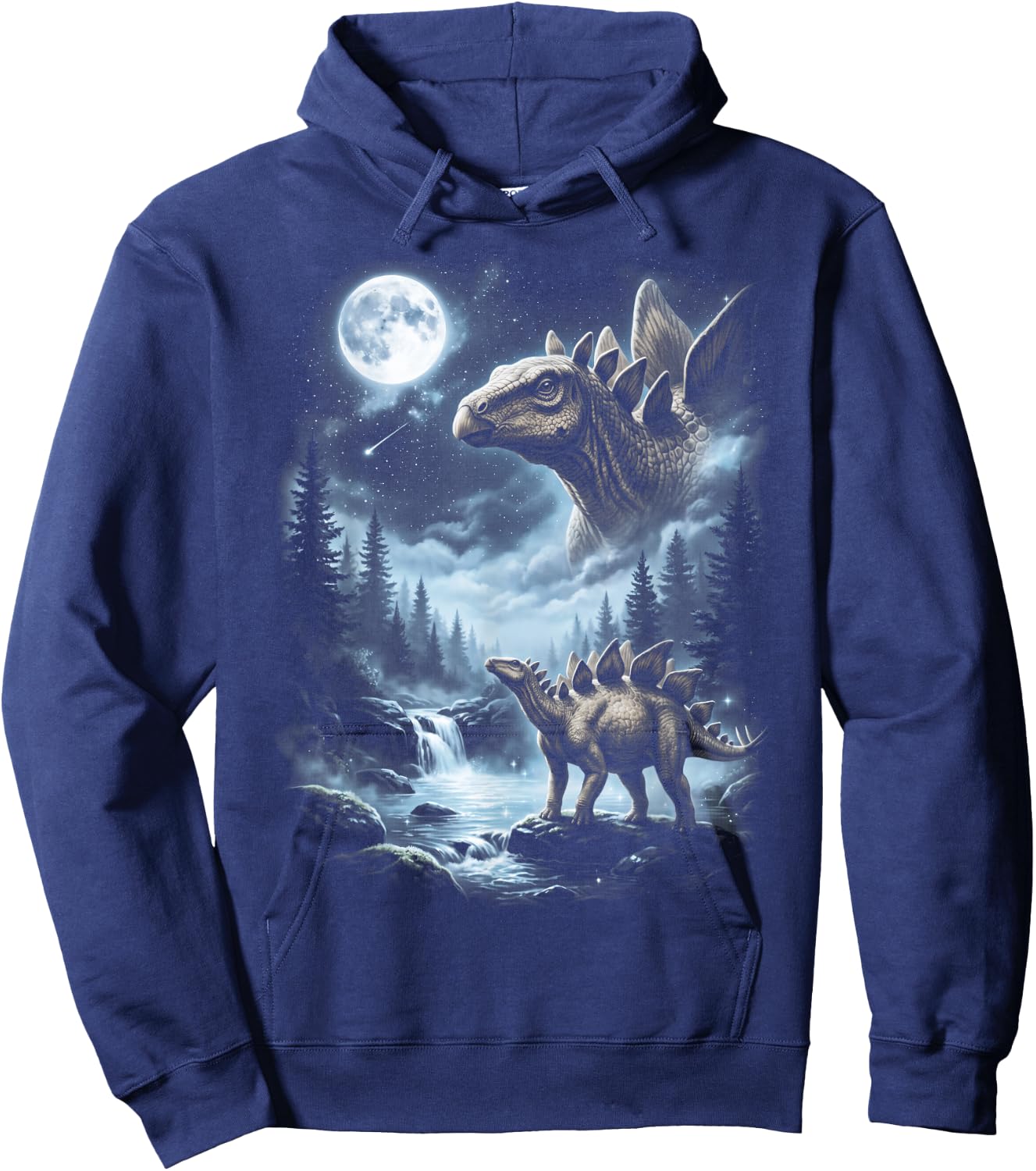 Stegosaurus Howling at Moon 90's Retro Dinosaur Hoodie - Hoodie | Navy