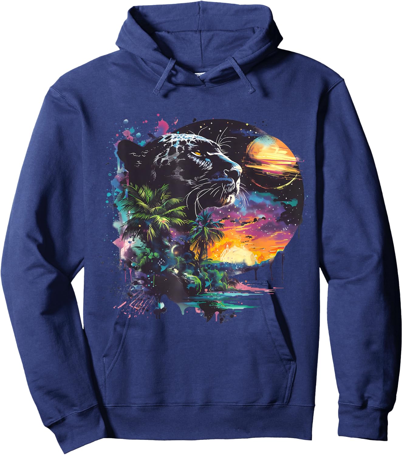Panther Colourful Moon Artwork Panther Lover Wildlife Hoodie - Hoodie | Navy