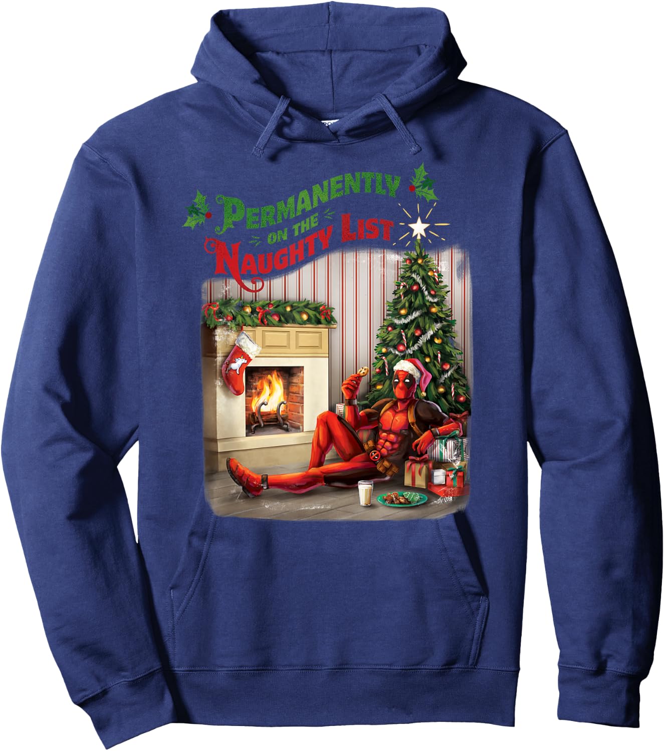 Marvel Deadpool Permanently on The Naughty List Holiday Hoodie - Hoodie | Navy
