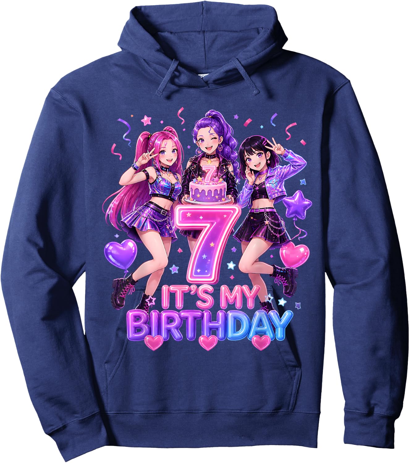 Kids It's My 7th K Pop Birthday Girl 7 Year Old K-Pop Bday Hoodie - Hoodie | Navy