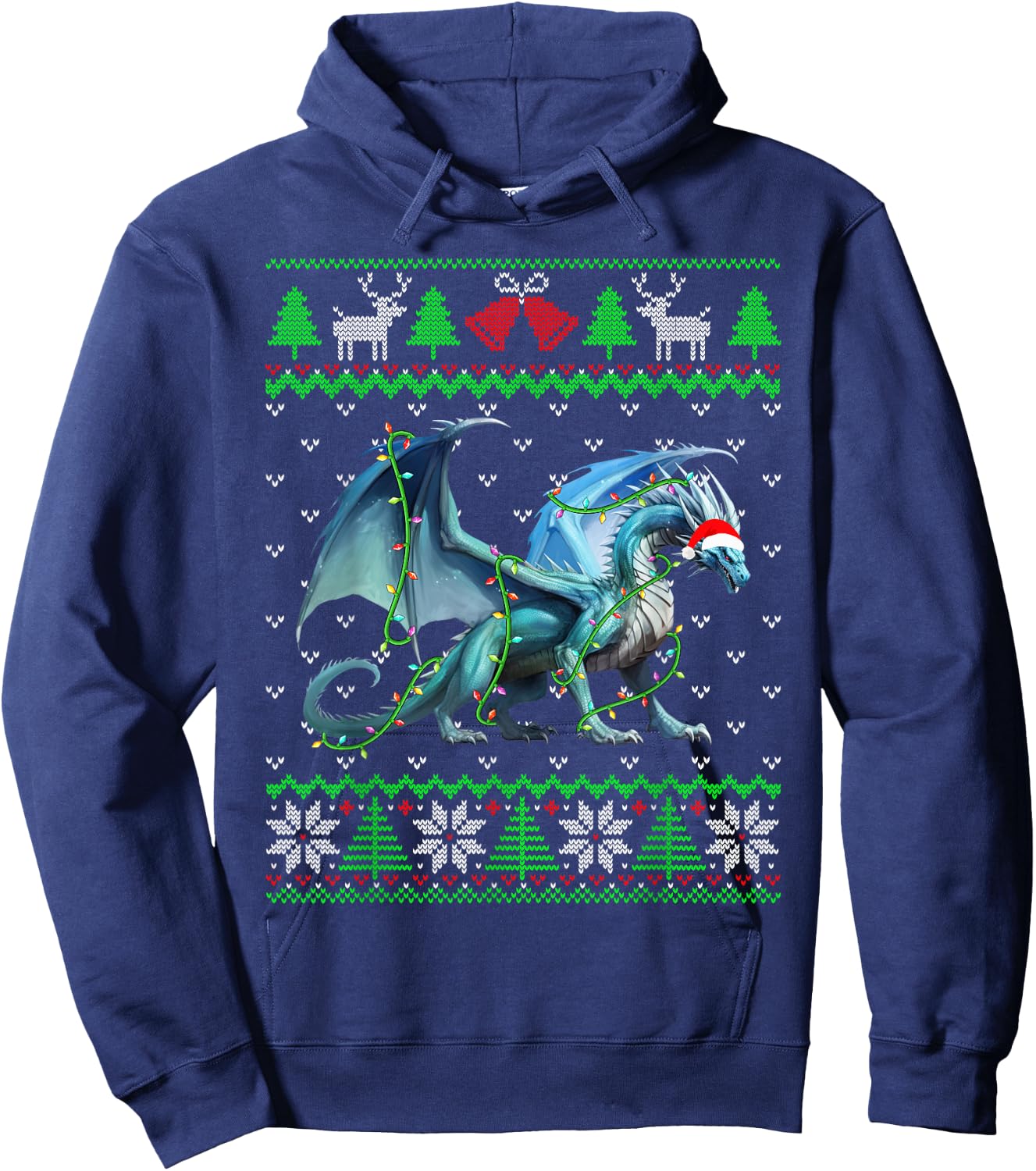 Funny Dragon Lights Ugly Sweater Christmas Tree Animals Hoodie - Hoodie | Navy
