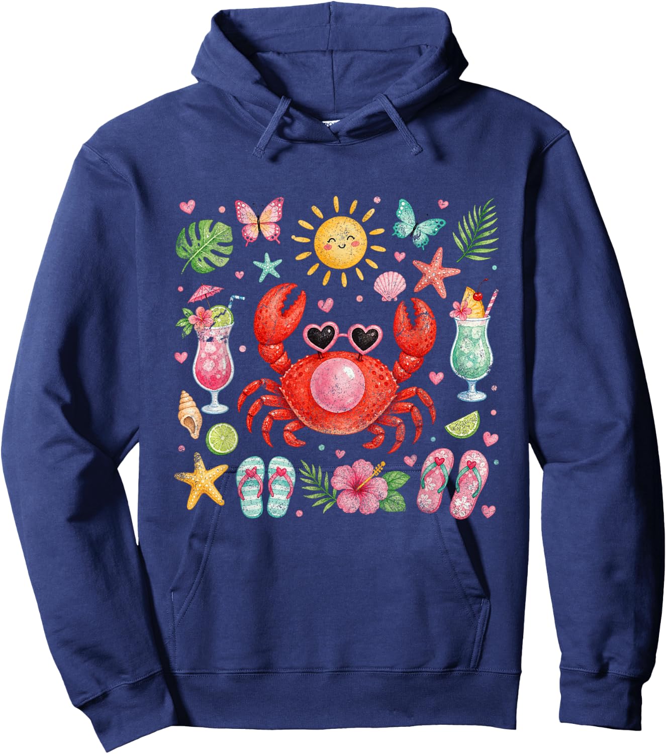 Crab Blowing Bubble Summer Vibes Coastal Beach Girls' Trip Hoodie - Hoodie | Navy