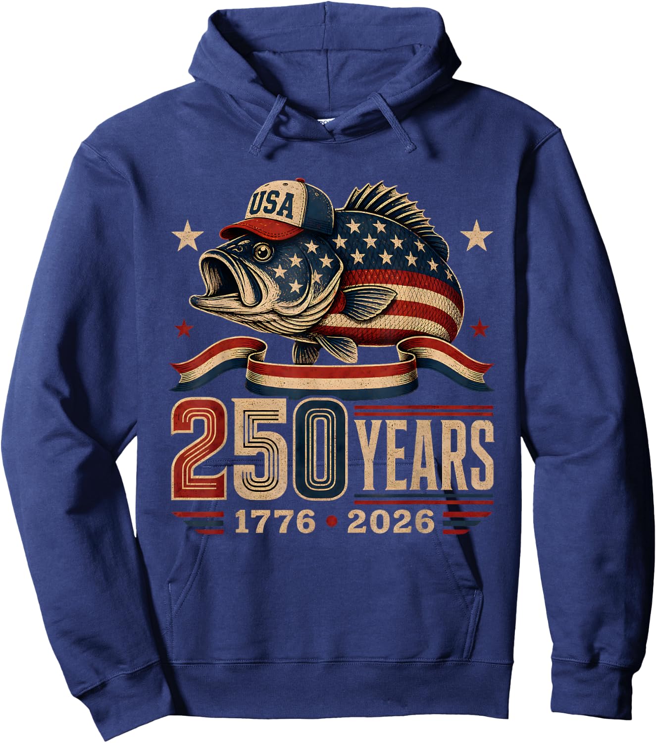 250 Years 1776-2026 Bass Fishing 250th Anniversary 4th July Hoodie - Hoodie | Navy