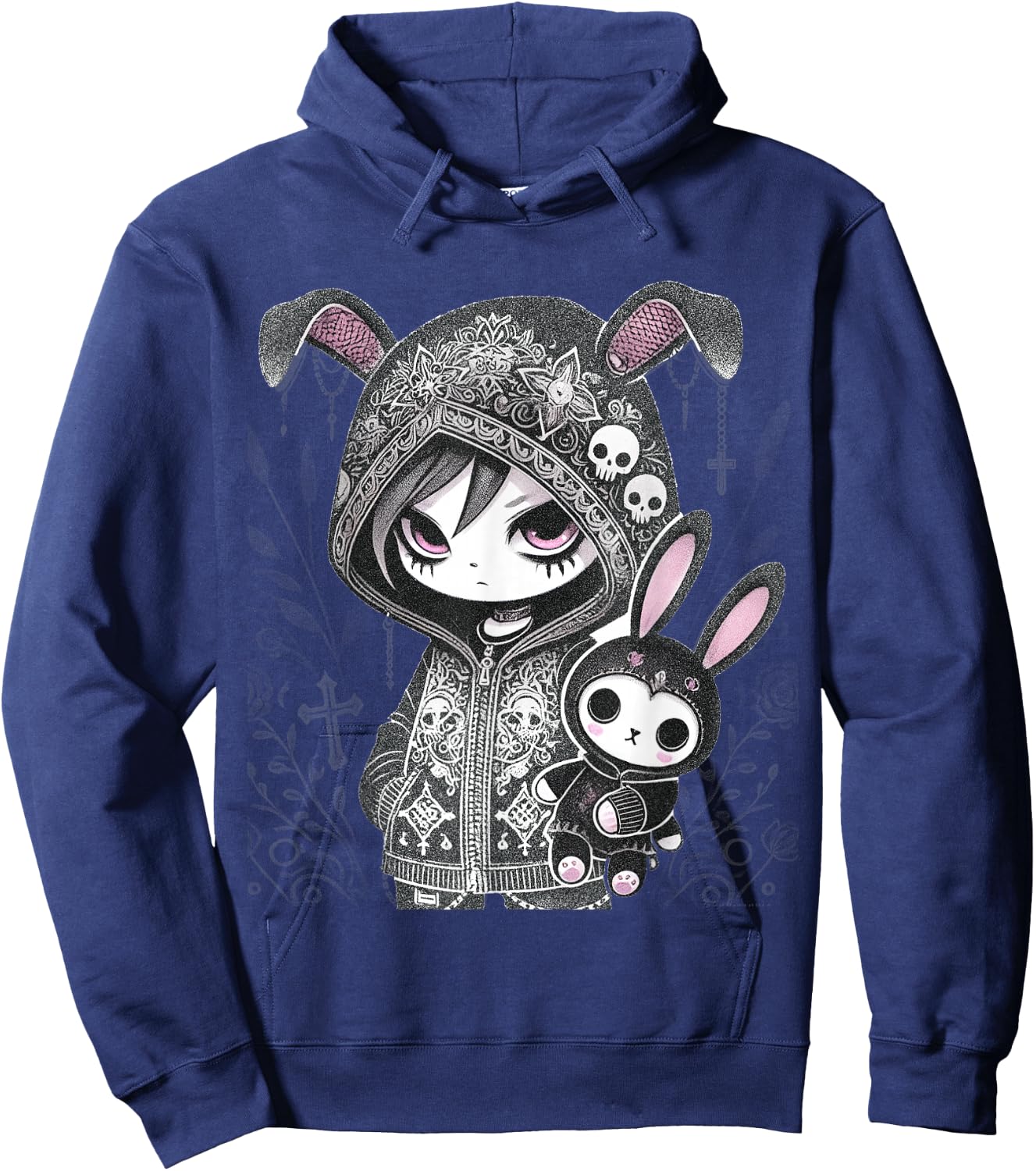 Dark Bunny Anime Girl Aesthetic E-Girl Gothic Grunge Design Hoodie - Hoodie | Navy