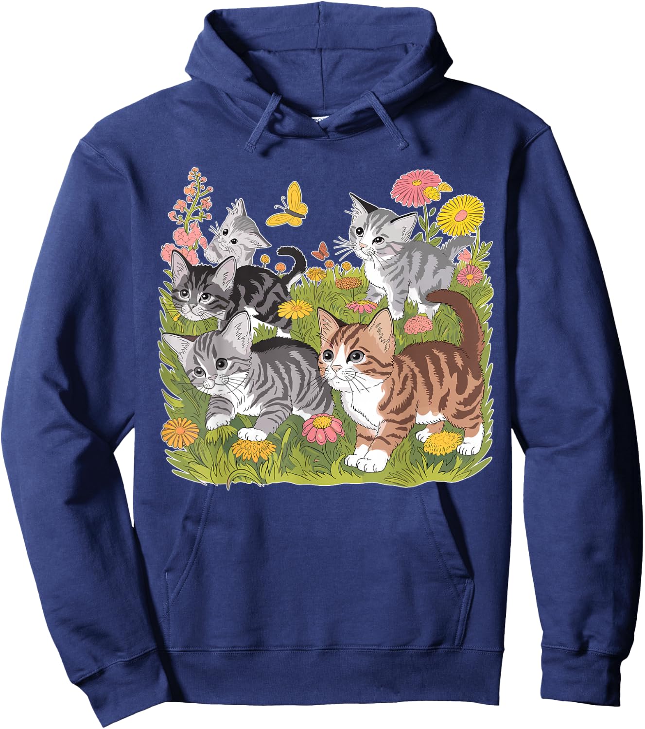 Kitten Floral Baby Cat Hoodie - Hoodie | Navy
