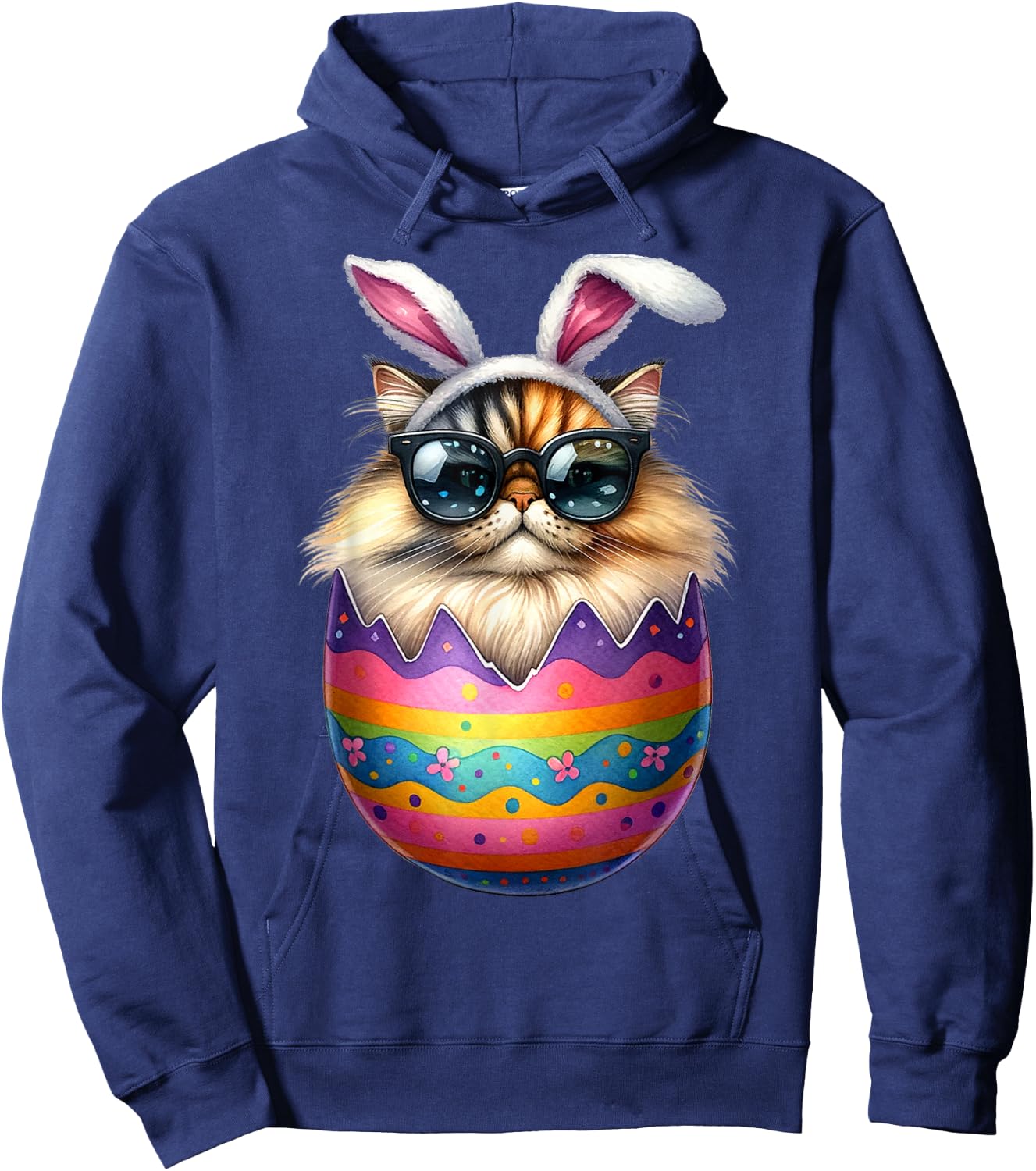 Cat Lover Easter Egg Happy Easter Bunny Ears Hoodie - Hoodie | Navy
