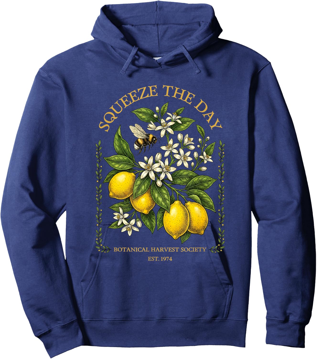 Squeeze The Day Vintage Lemon Bee Botanical Summer Fruit Hoodie - Hoodie | Navy