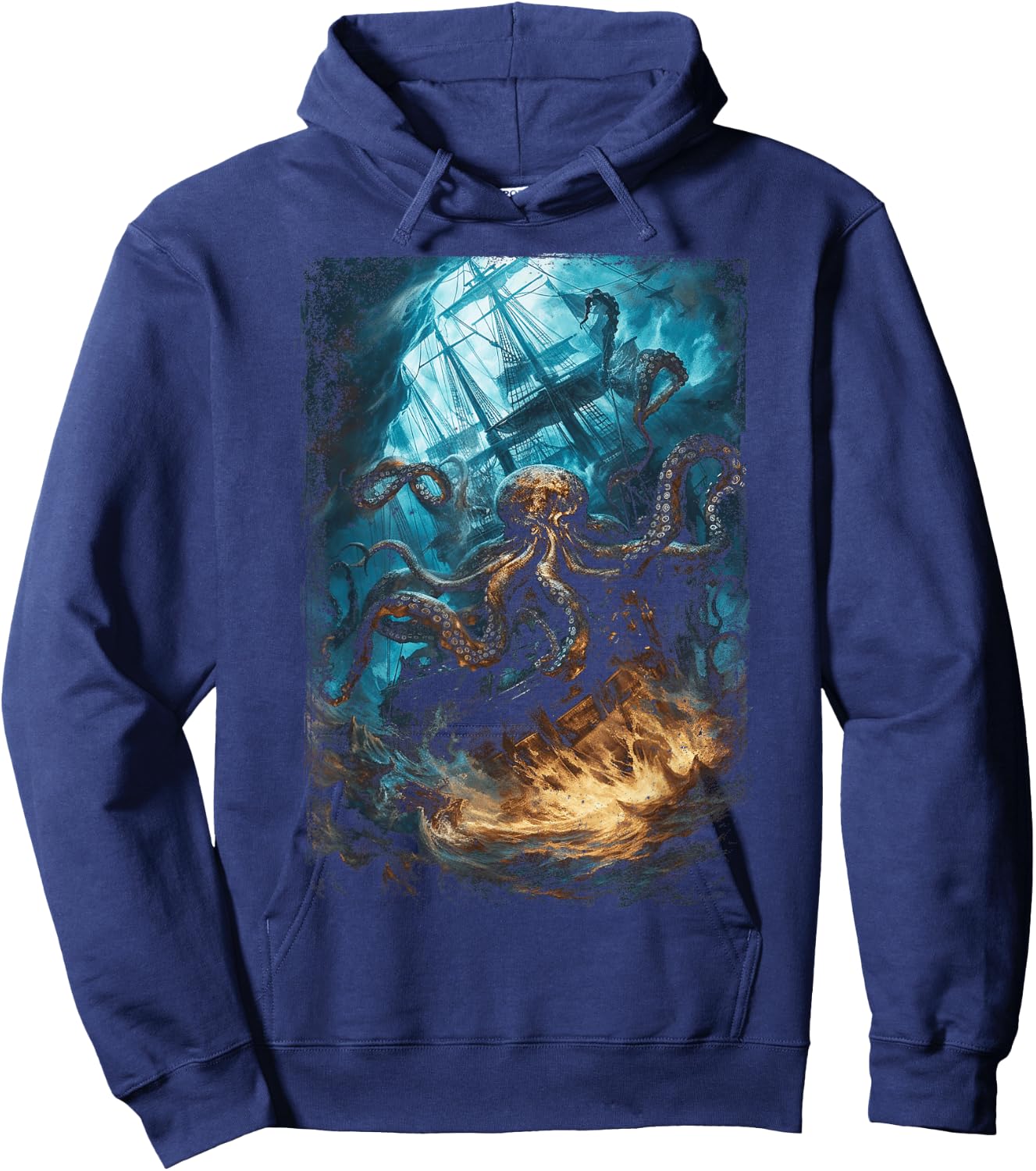 Giant Octopus Pirate Ship Vintage Kraken Sailing Squid Hoodie - Hoodie | Navy
