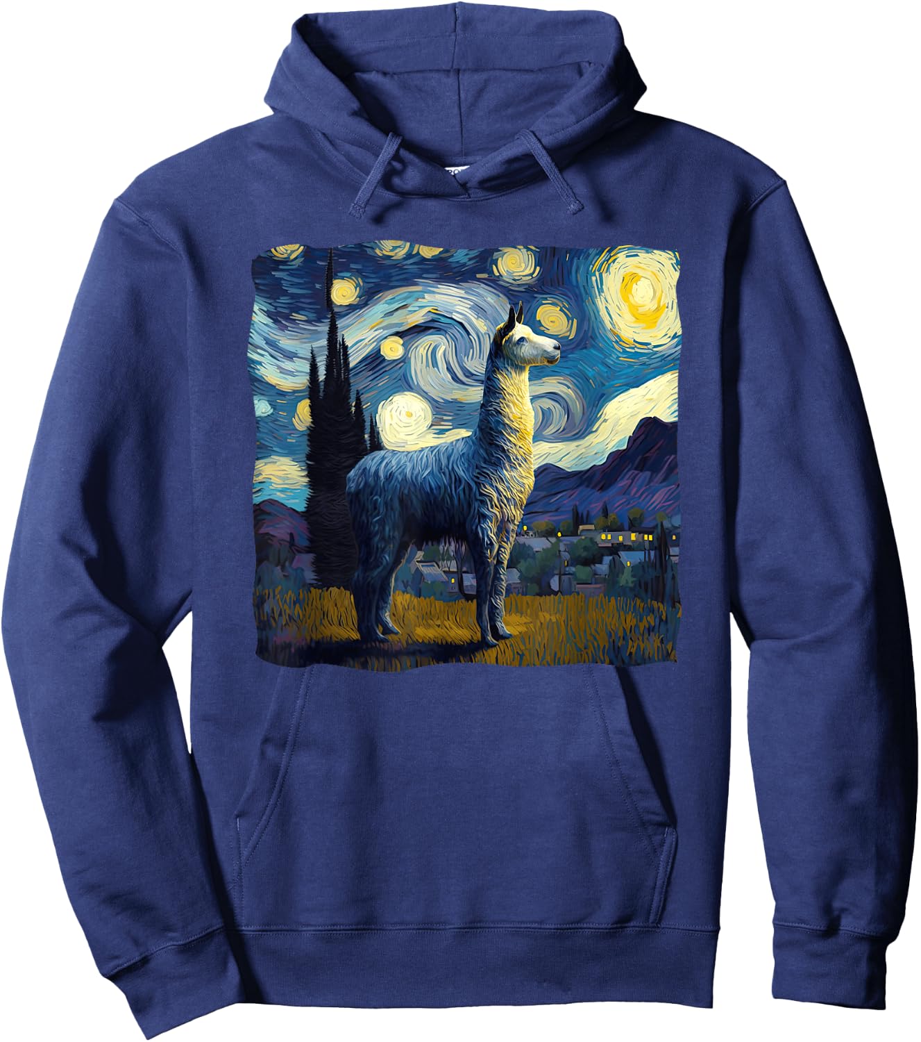 Llama Starry Night Van Gogh Painting Art Weird Aesthetic Hoodie - Hoodie | Navy