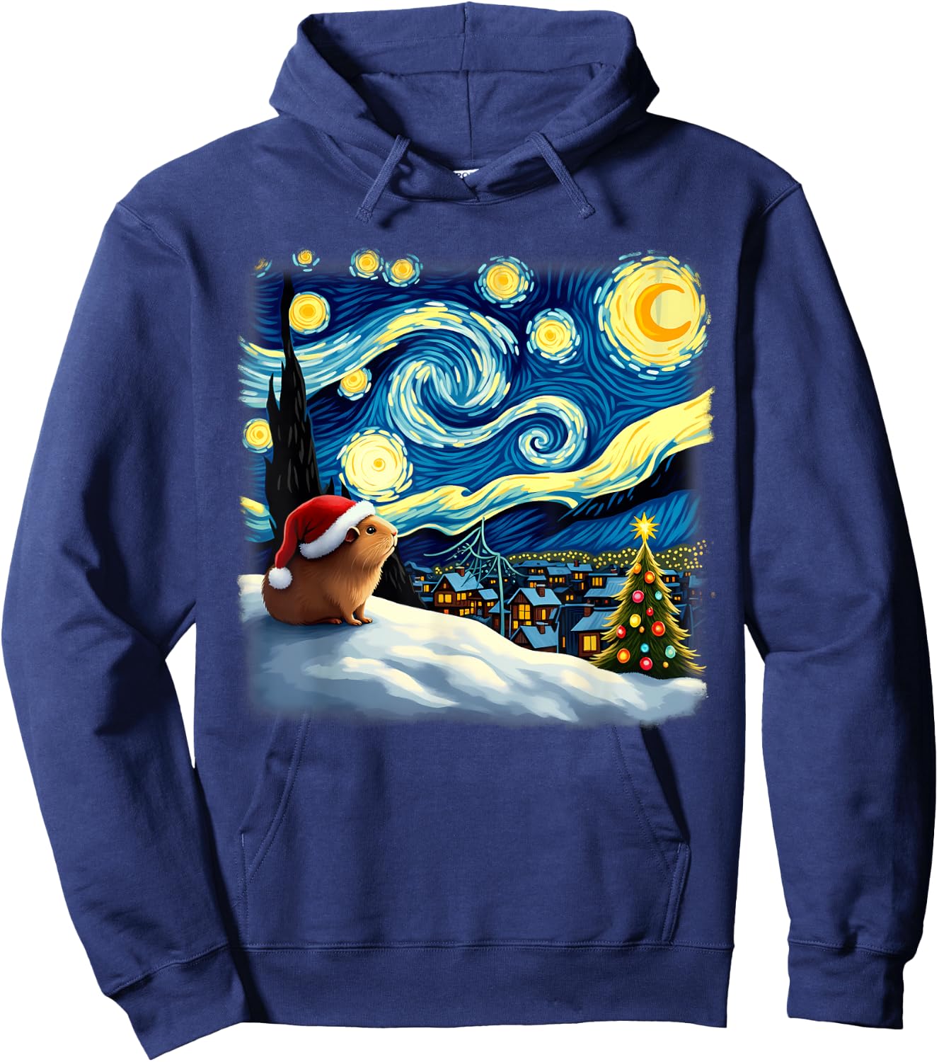 Christmas Guinea Pig Starry Night Hoodie - Hoodie | Navy