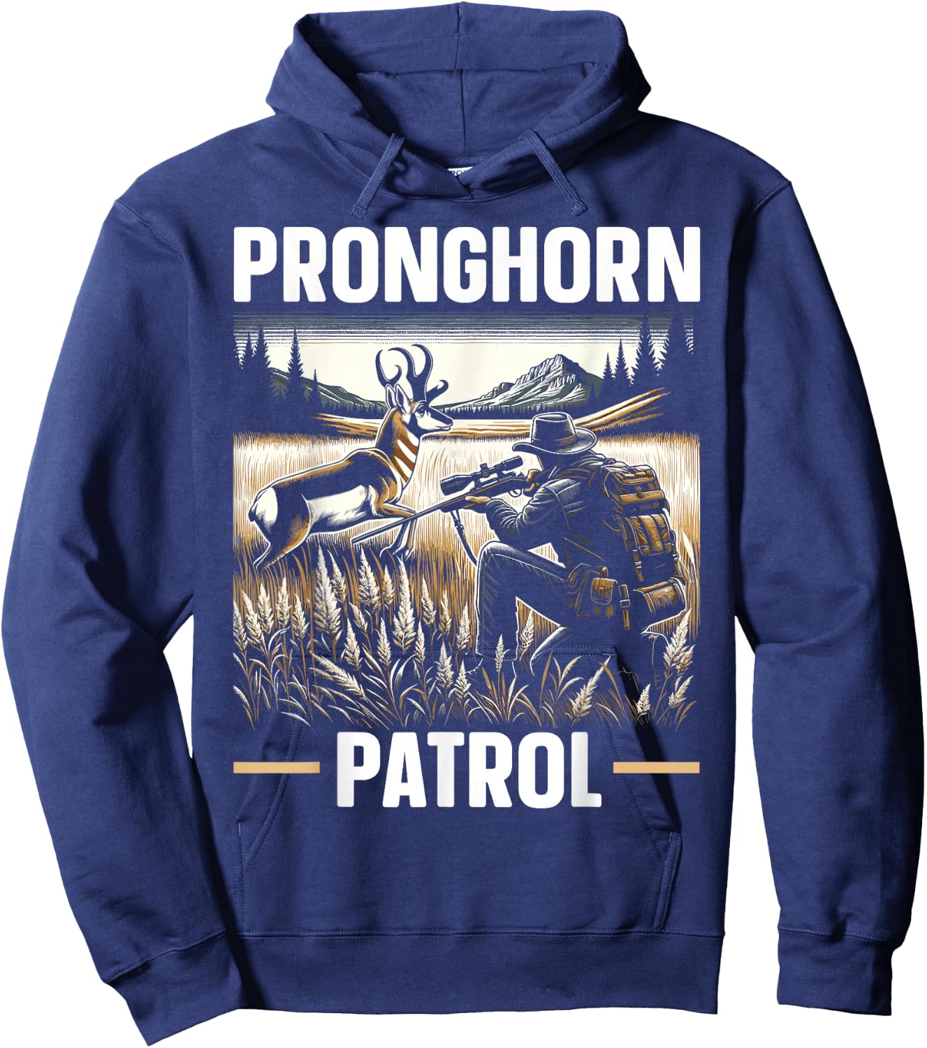 Pronghorn Hunter Animal Hunt Rifle Antelope Hunting Hoodie - Hoodie | Navy